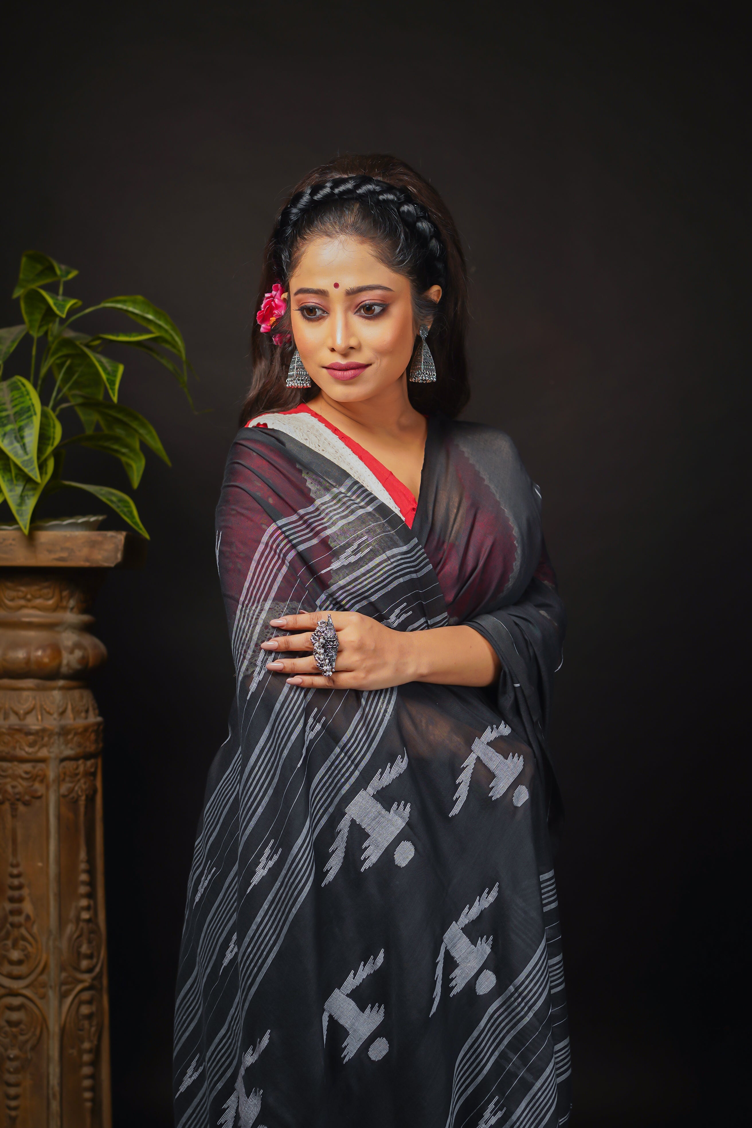 Anvika Black pure mul mul cotton hand weaving saree