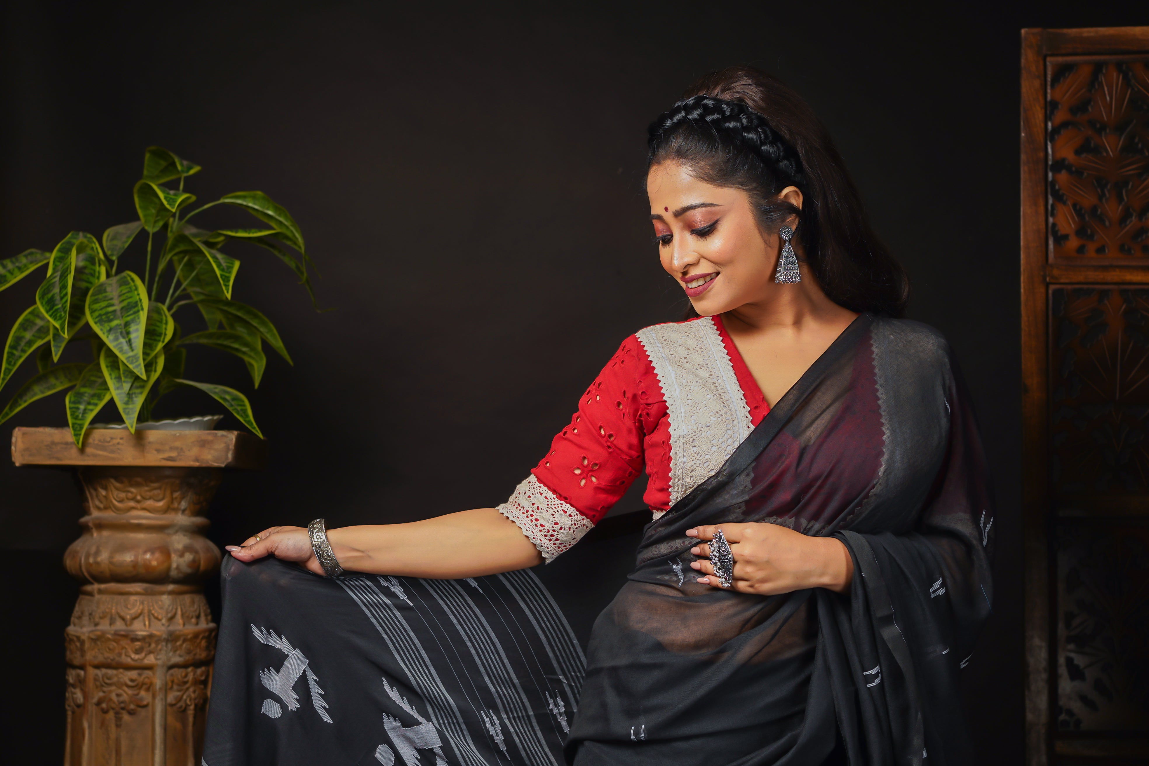 Anvika Black pure mul mul cotton hand weaving saree