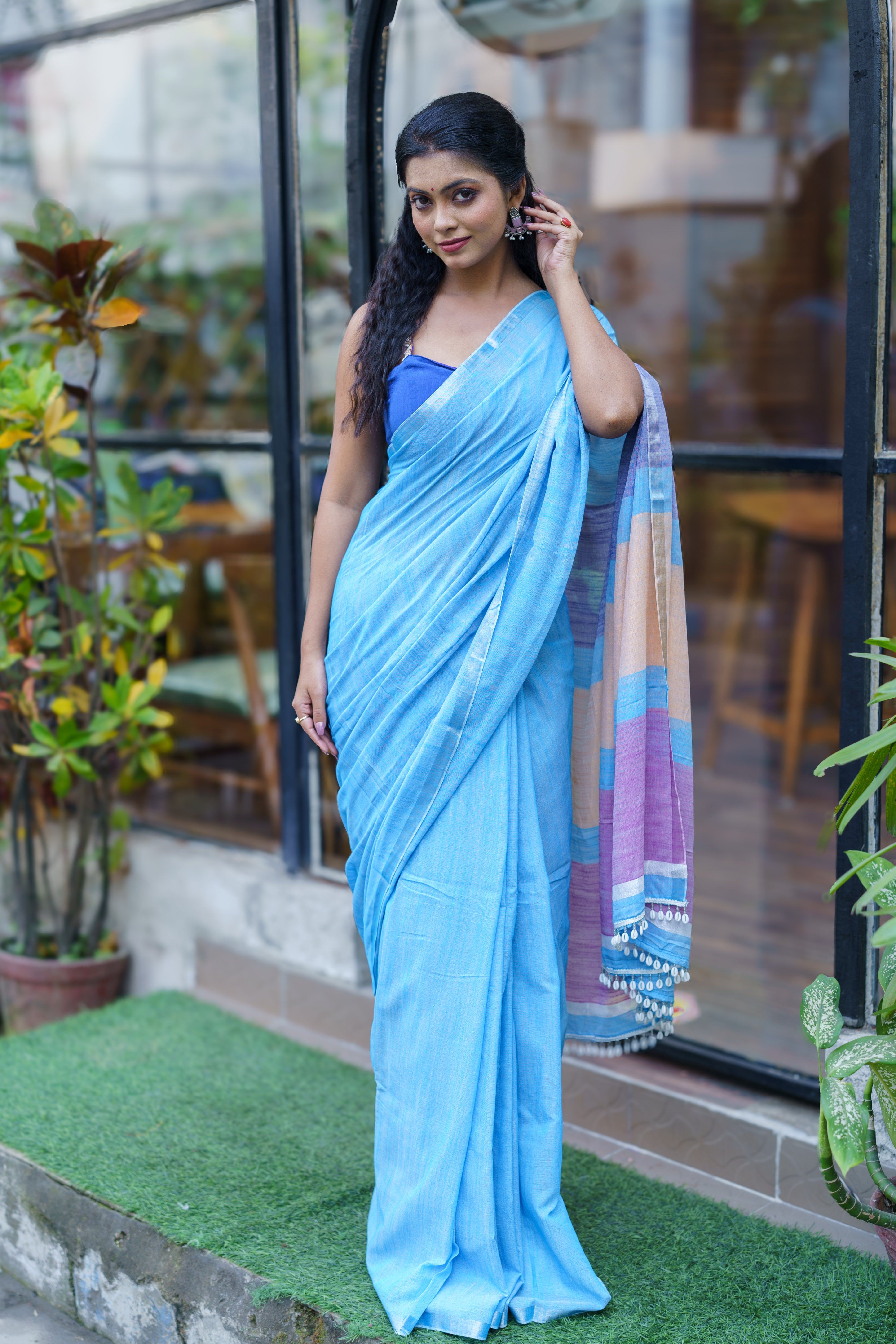 Sky Blue Premium soft Cotton Saree