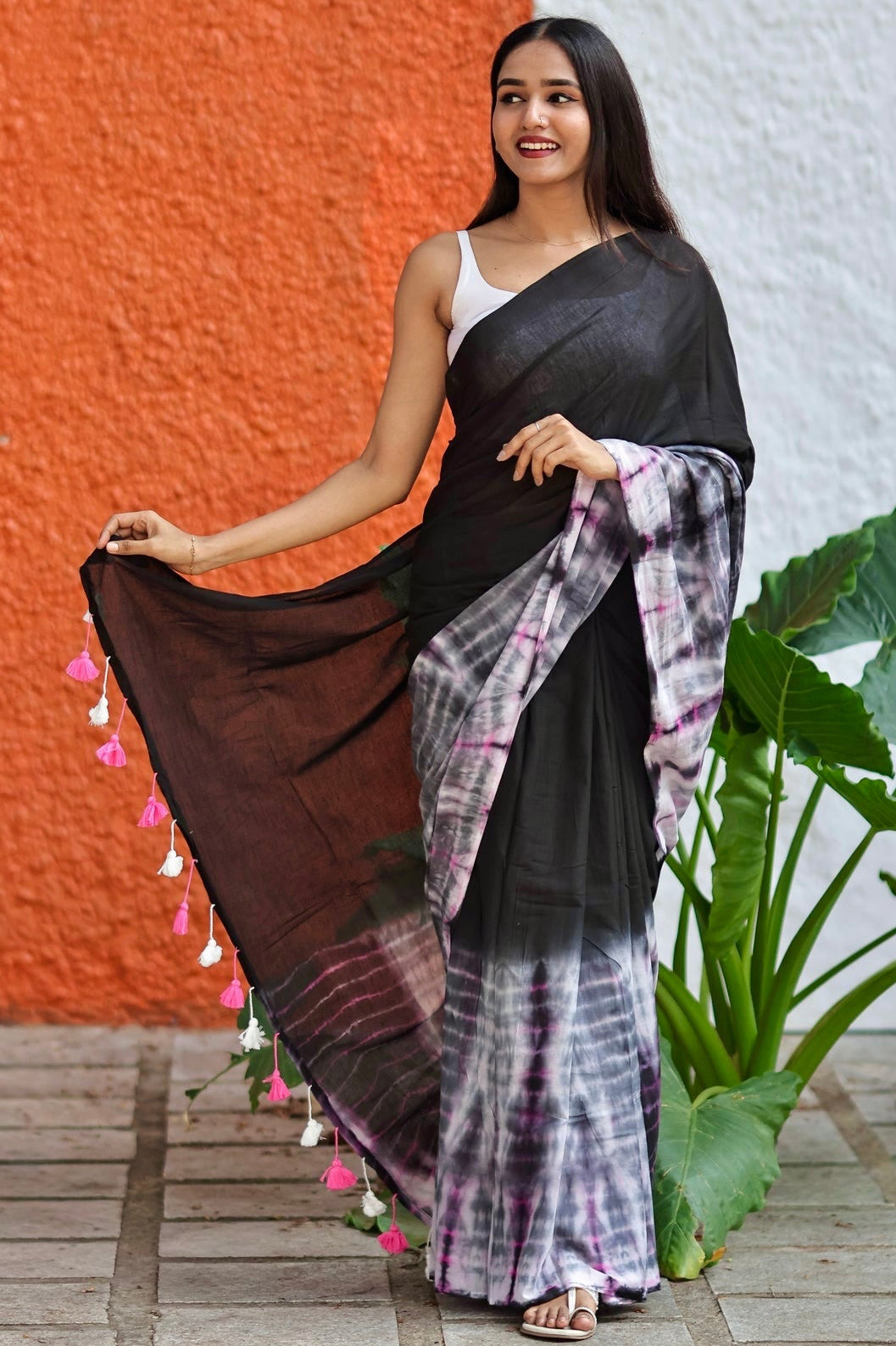 Ragini Black Multi Shibori Mul Mul Cotton Saree