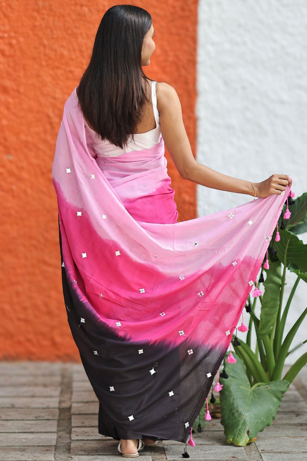 Multicolor pure Mul Mul cotton sarees with mirror work