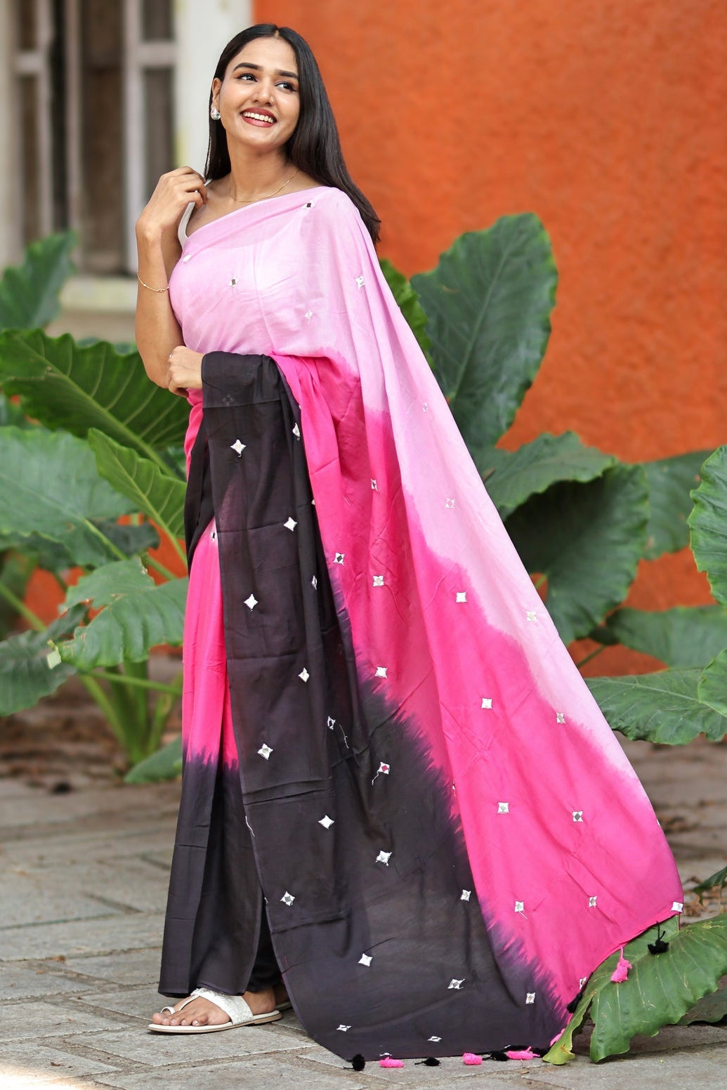 Multicolor pure Mul Mul cotton sarees with mirror work