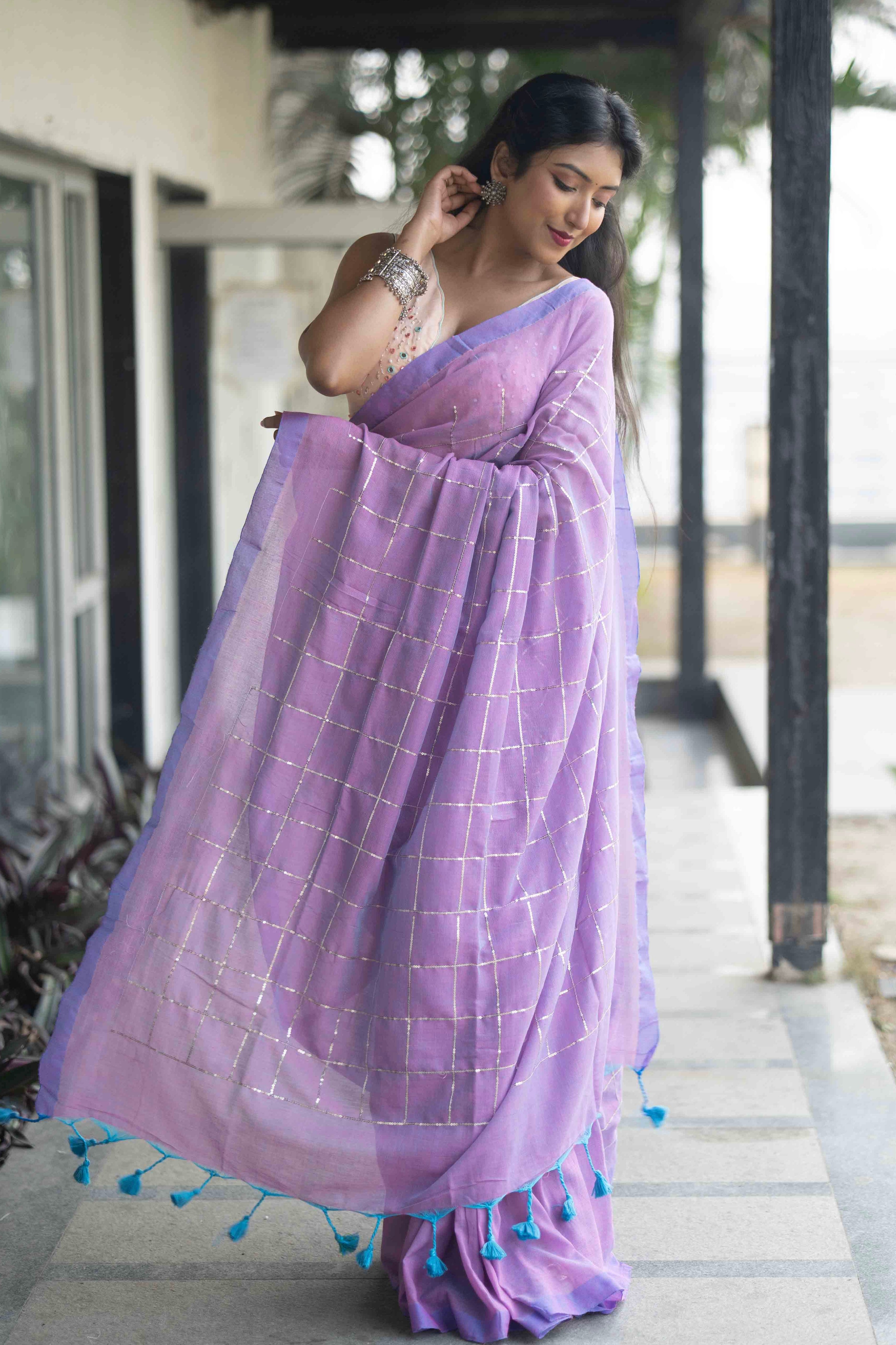 Sunset purple pure soft cotton sequence work saree