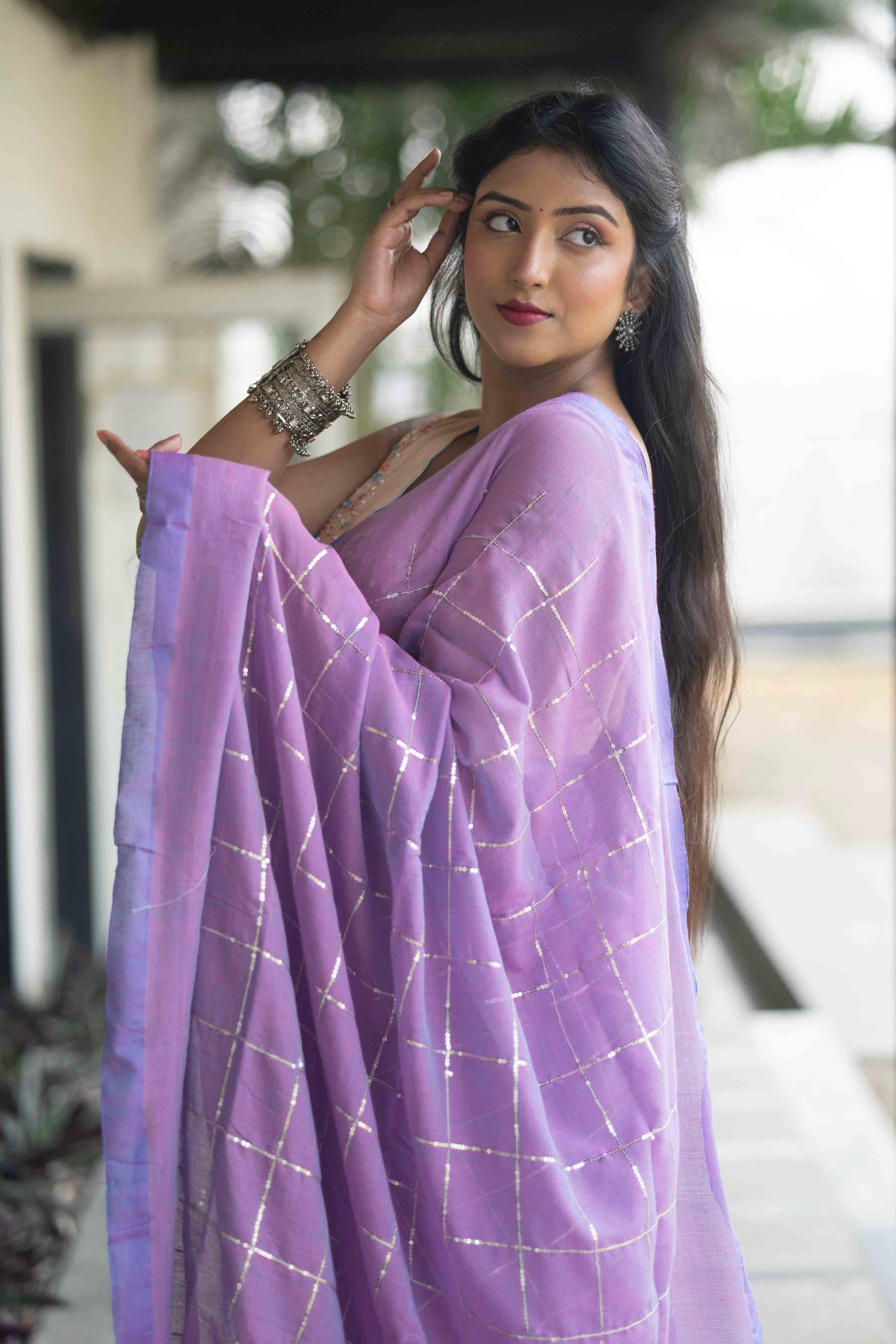 Sunset purple pure soft cotton sequence work saree