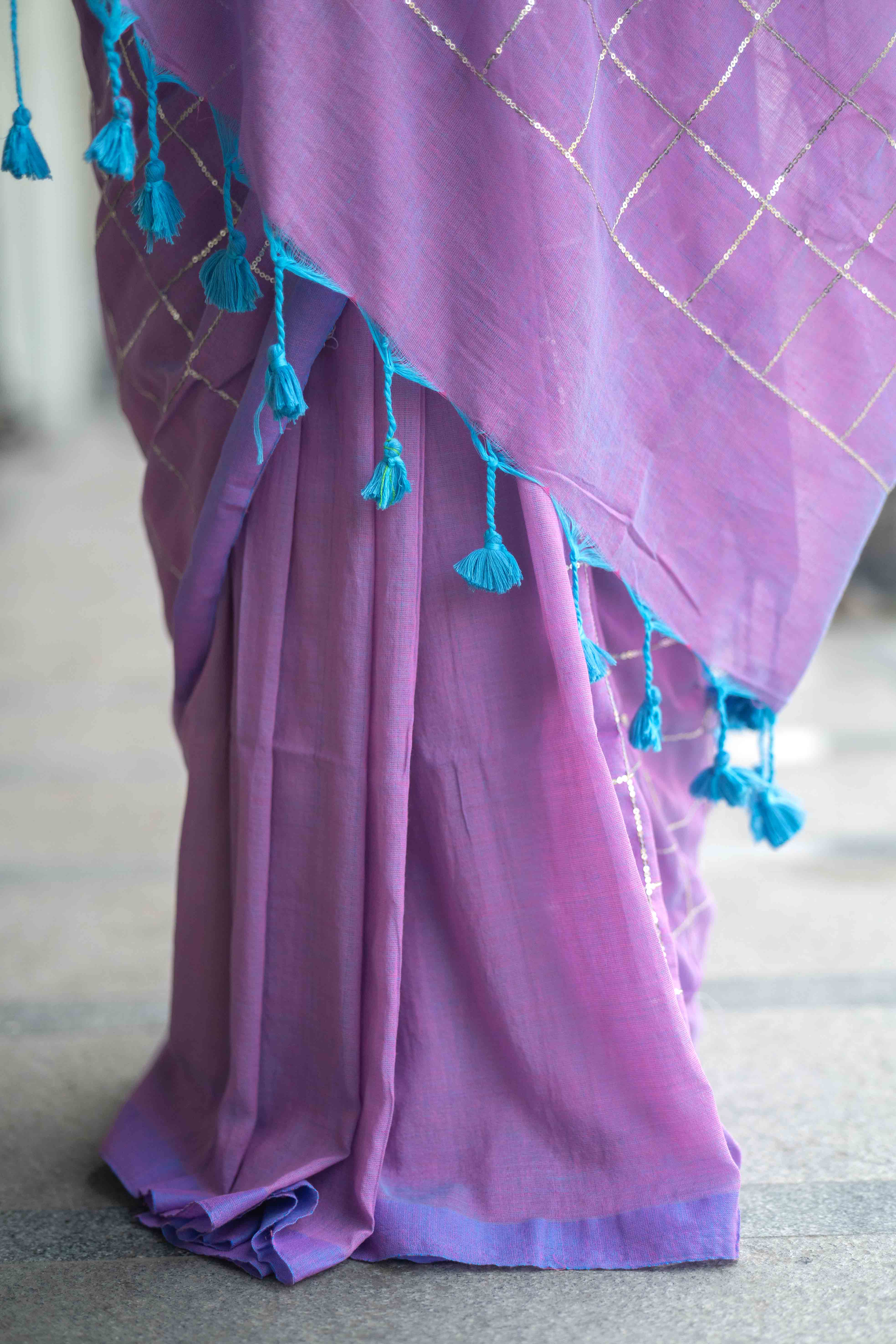 Sunset purple pure soft cotton sequence work saree