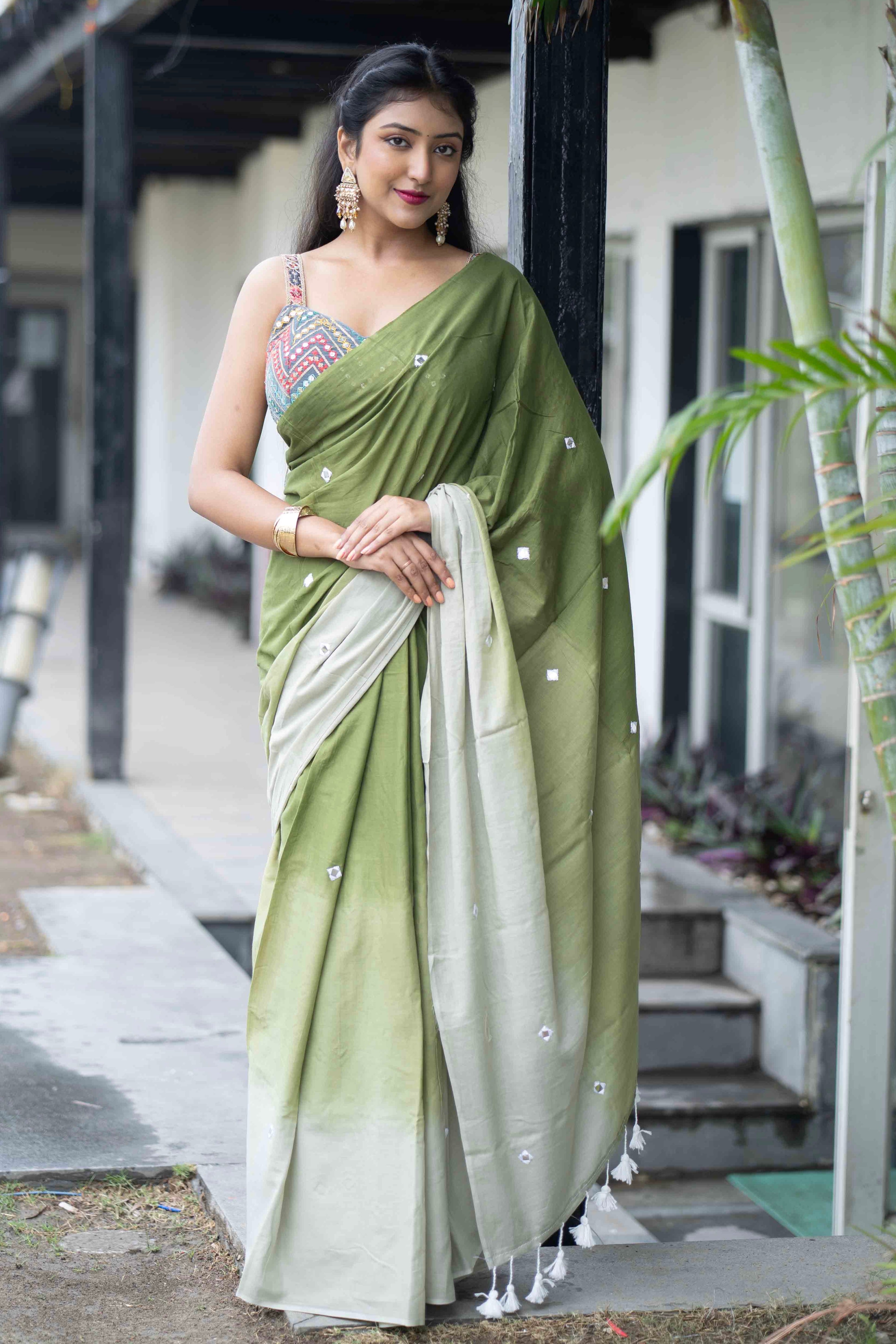 Pure Mul Cotton Mirror Work Saree
