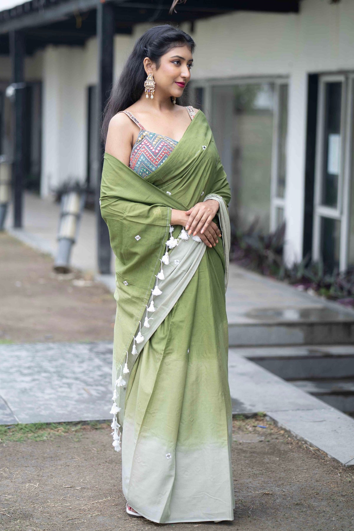 Pure Mul Cotton Mirror Work Saree
