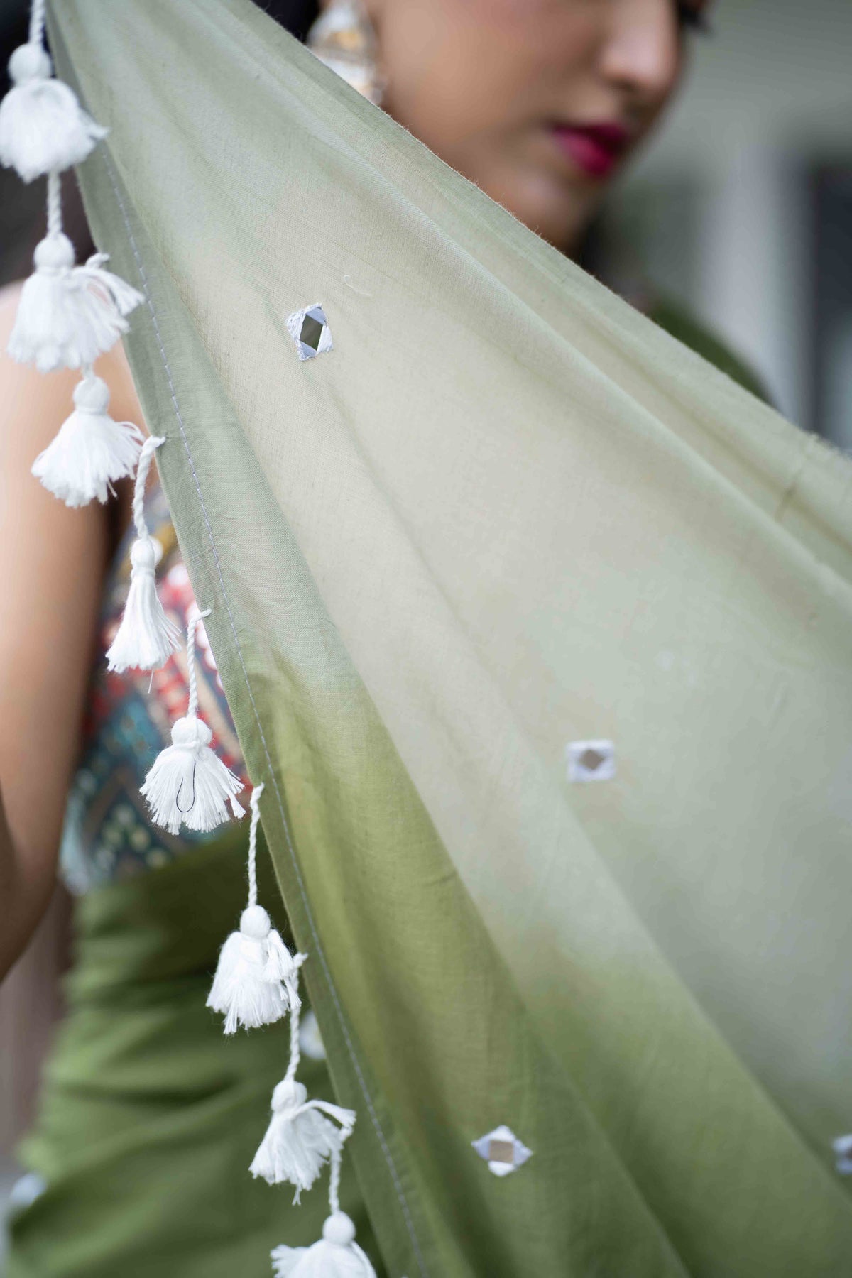 Pure Mul Cotton Mirror Work Saree