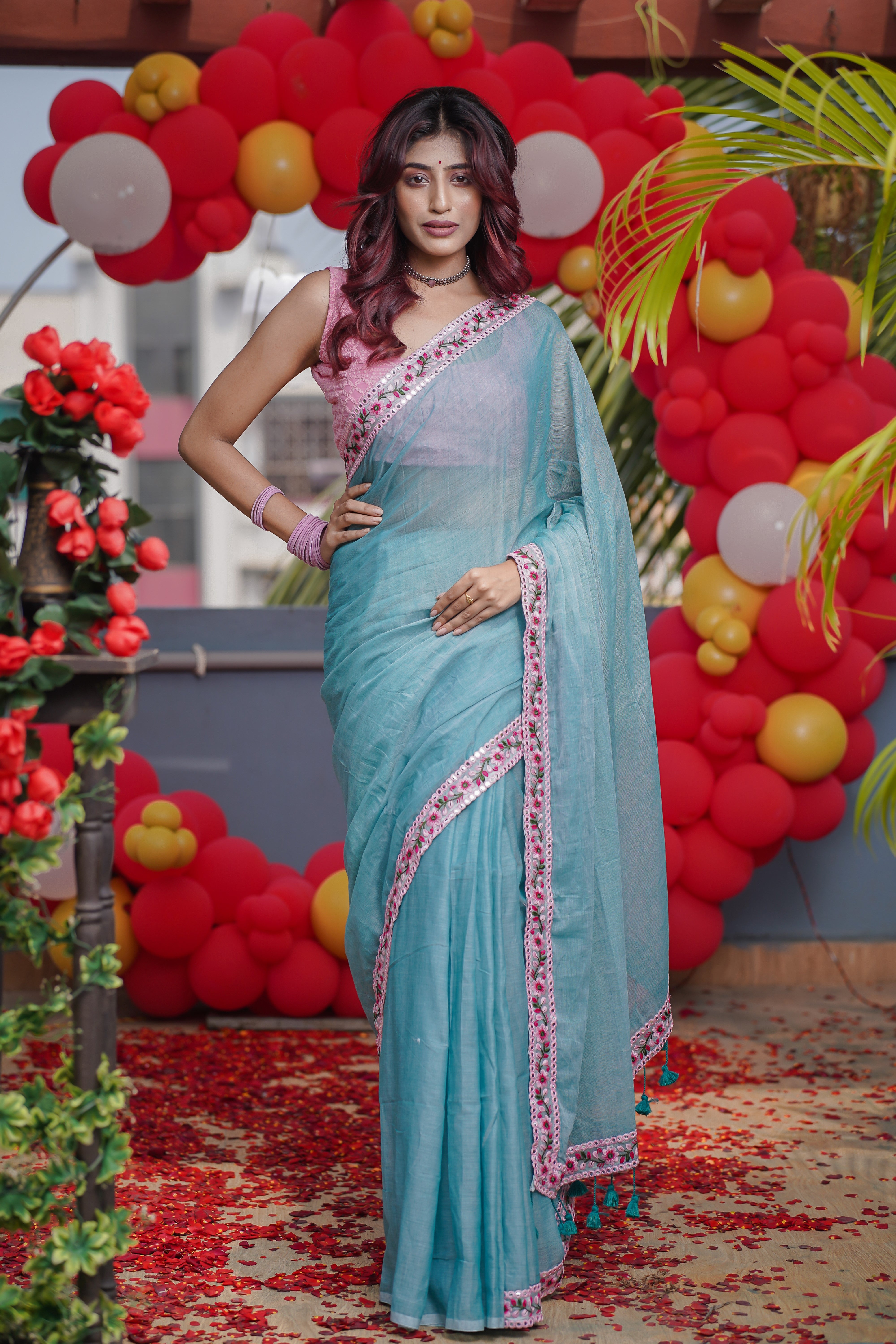 Lilima Light Blue Mulmul Cotton Saree