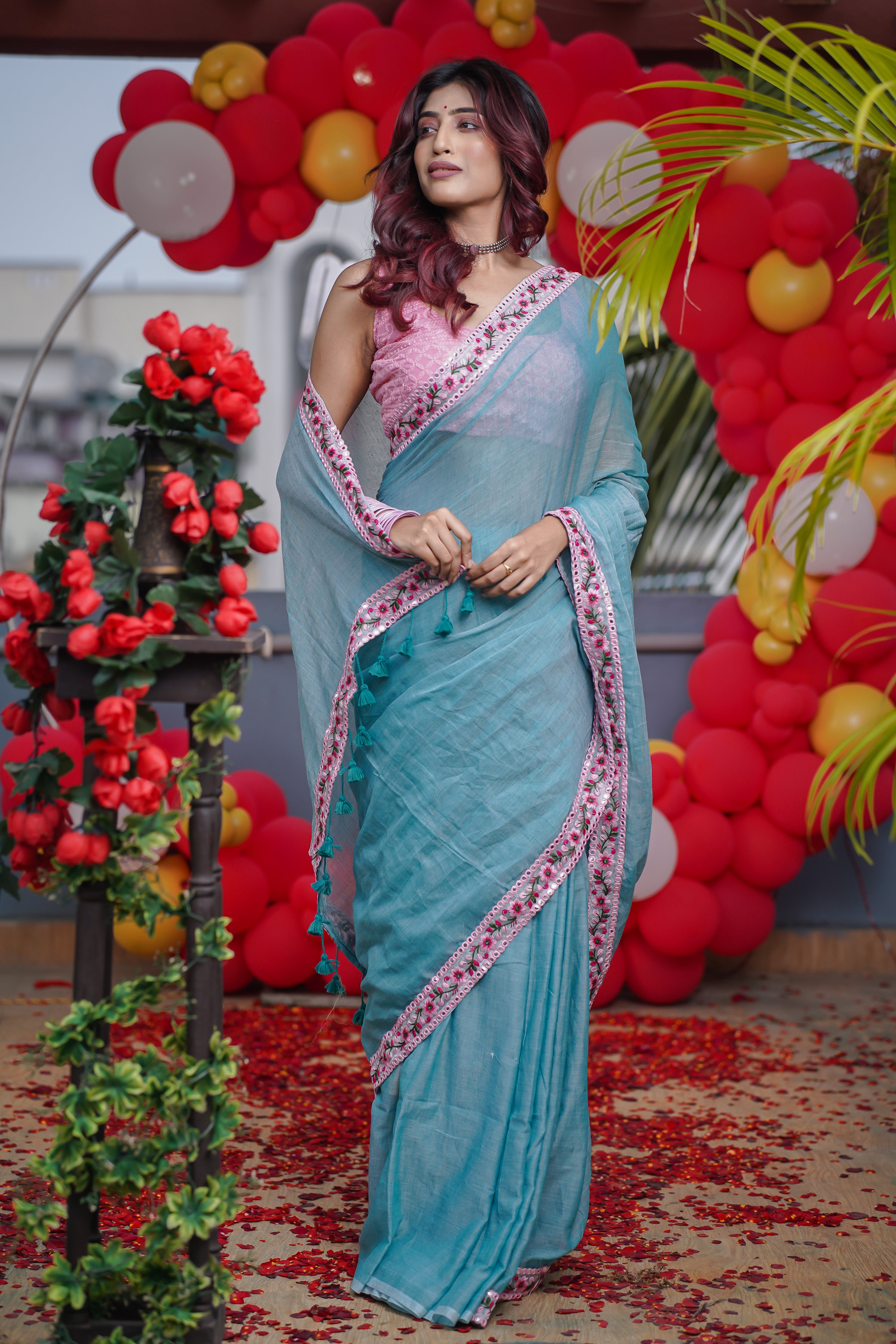 Lilima Light Blue Mulmul Cotton Saree