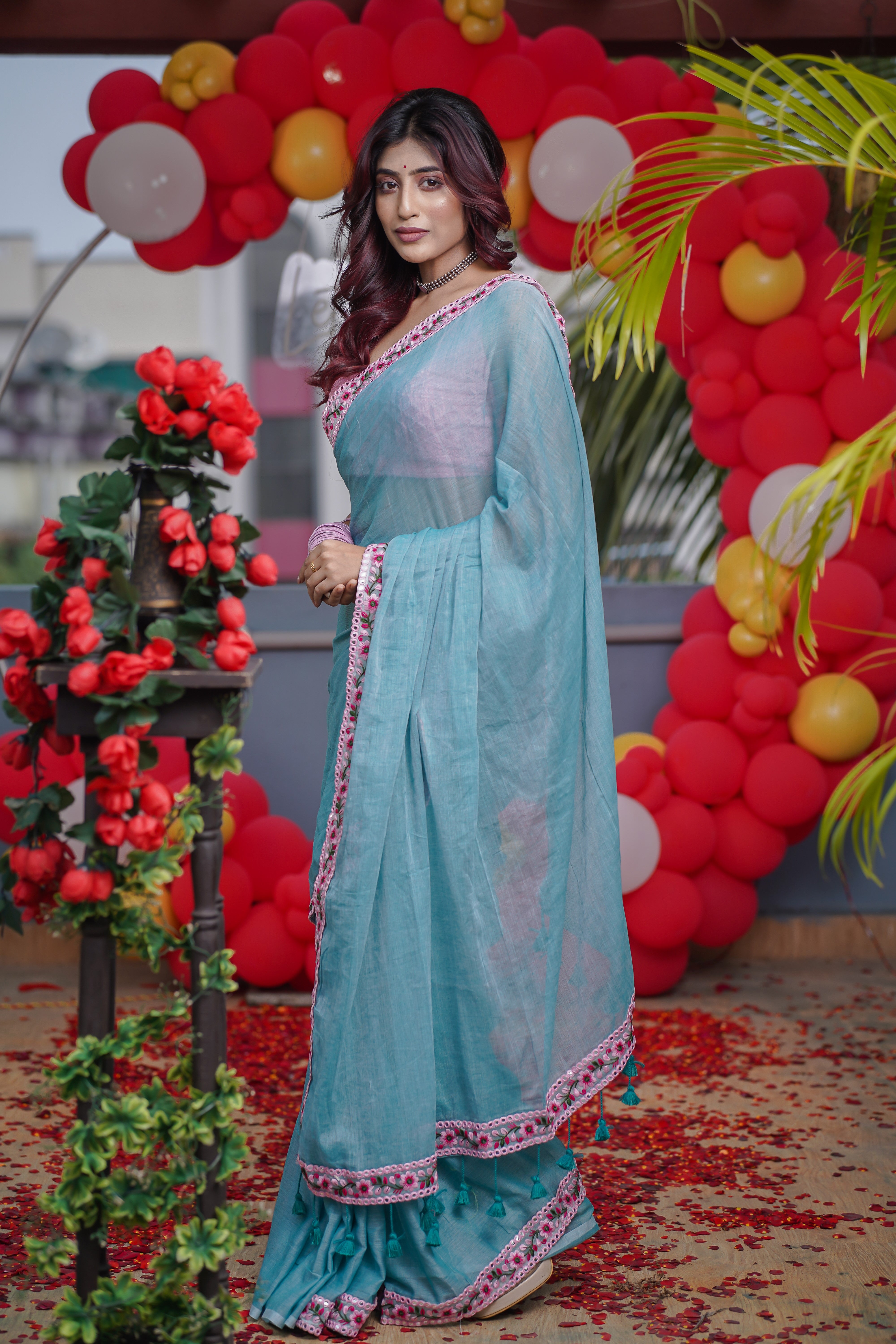 Lilima Light Blue Mulmul Cotton Saree