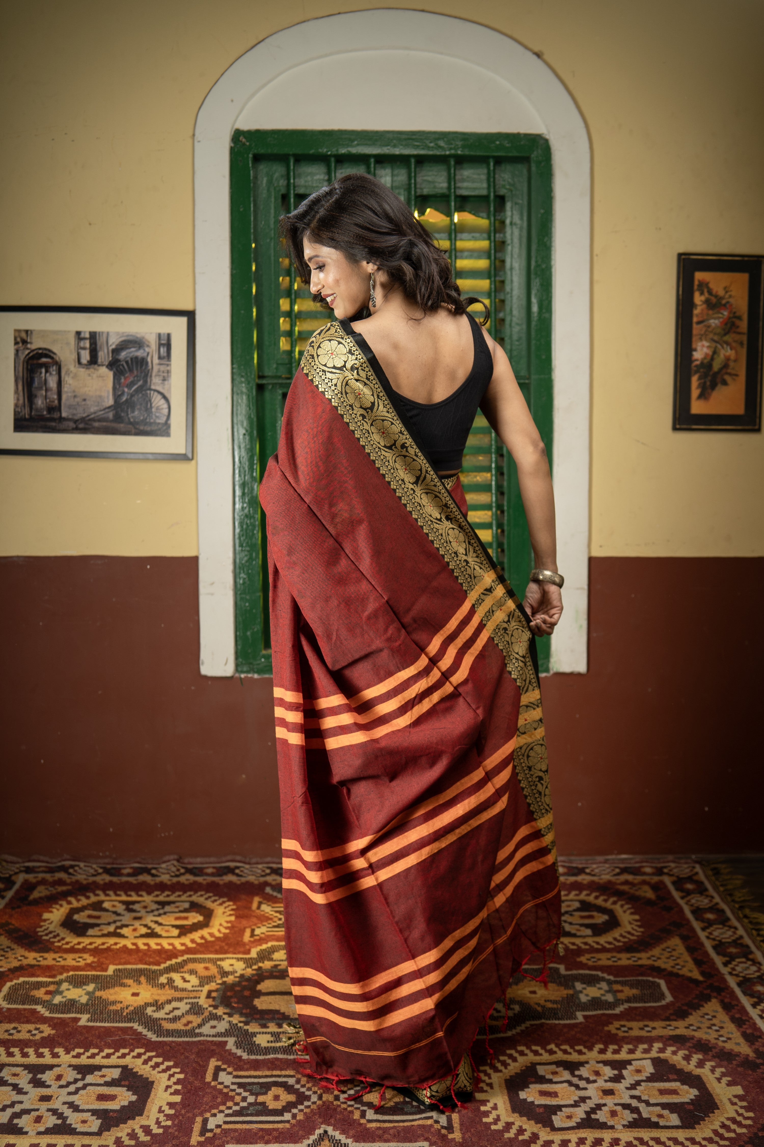 Maroon Handwoven Pure Cotton Saree