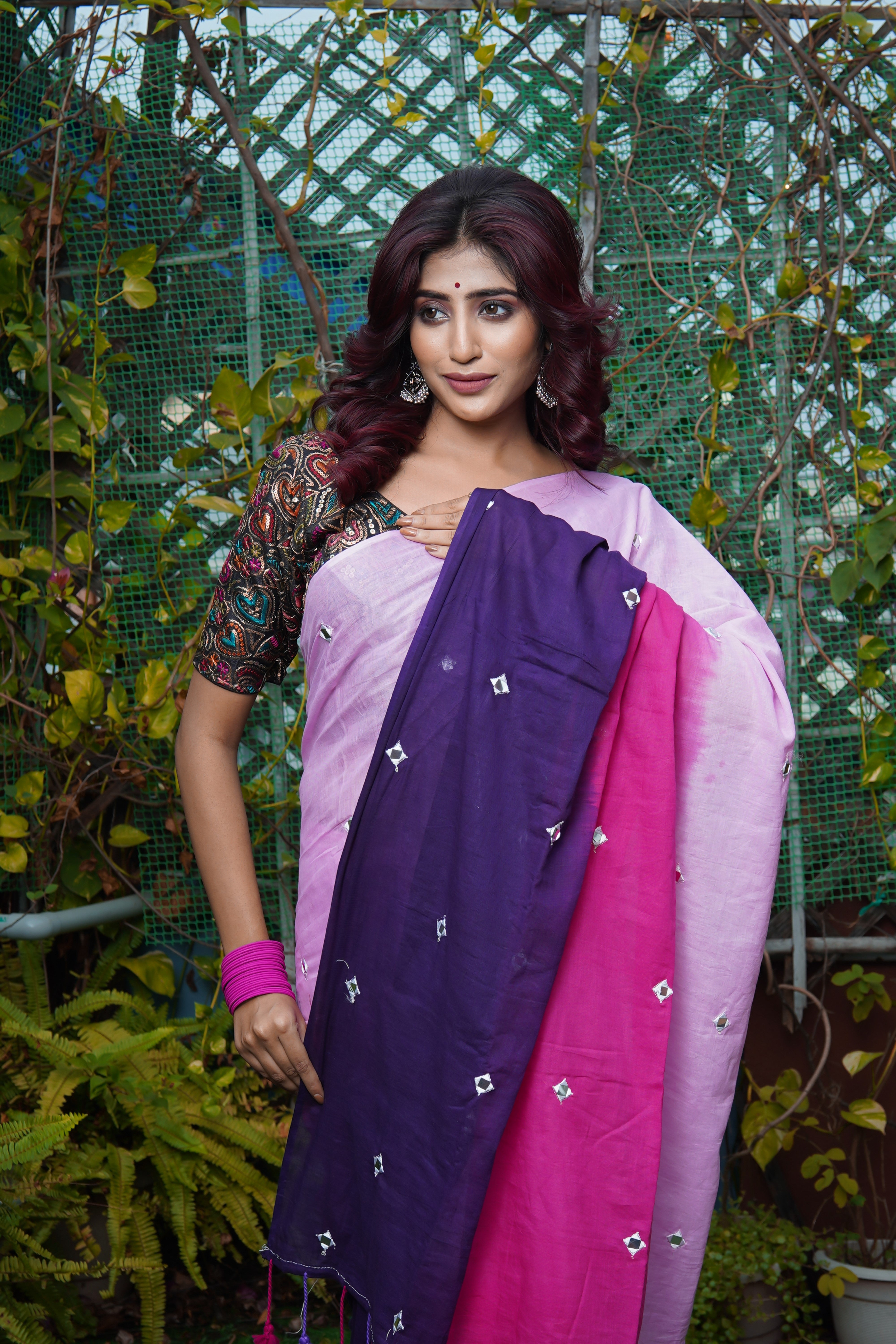 Pure Mul Cotton Mirror Work Saree Multi Colour