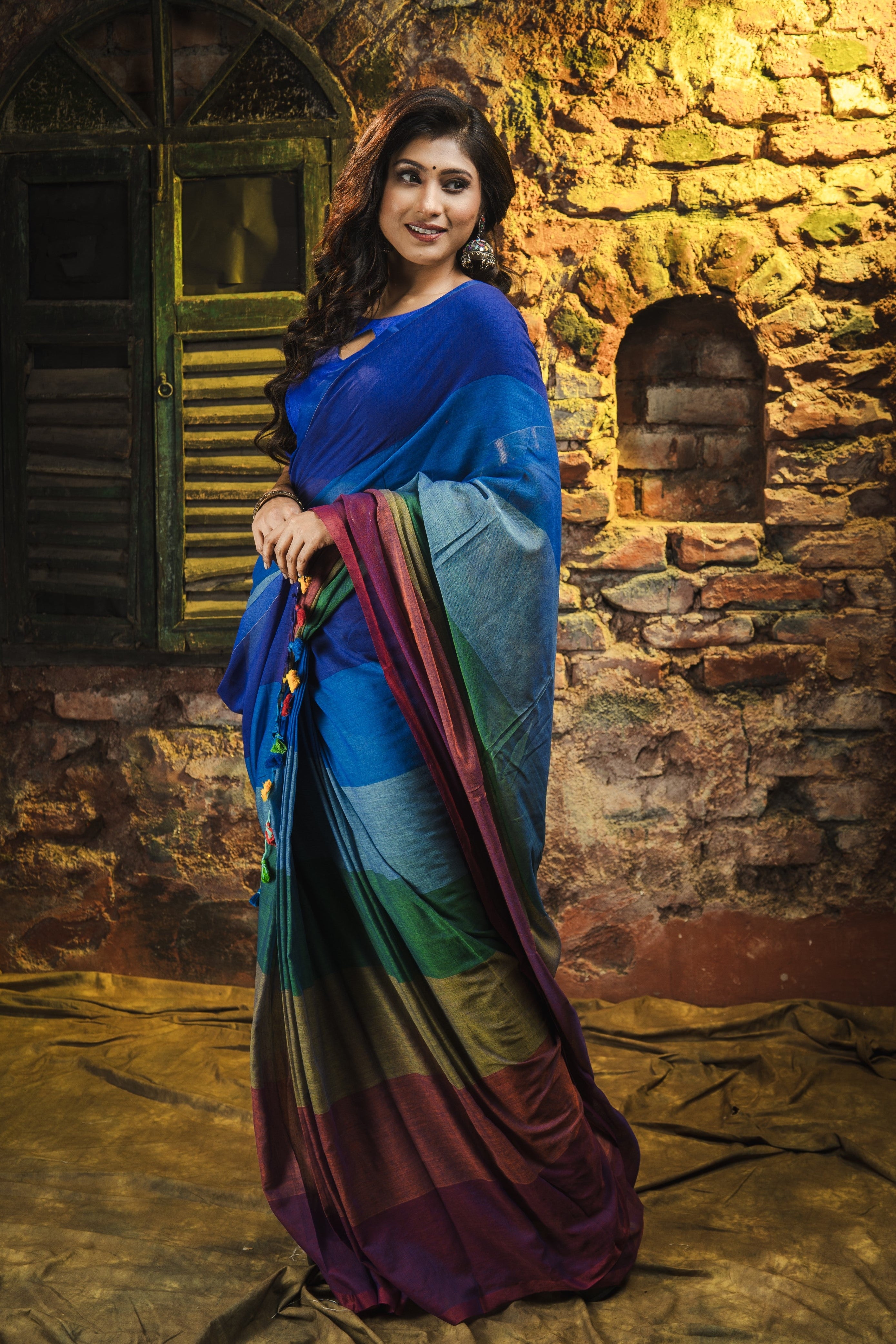 Multicolour Rainbow Mul Mul Cotton Saree