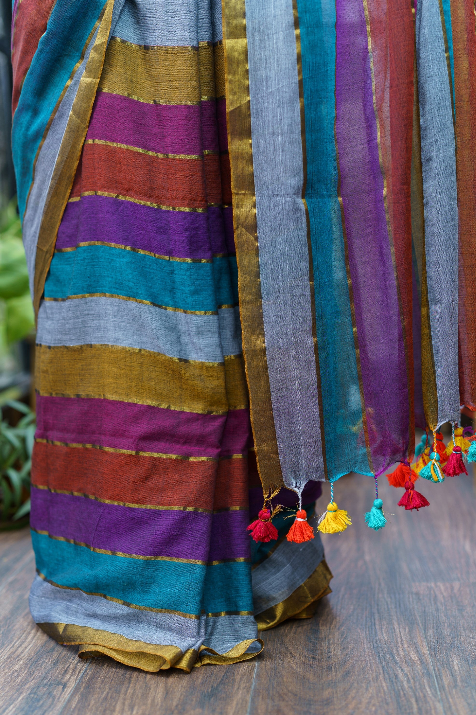 Multicolour Rainbow Mul Mul Cotton Saree with Blouse