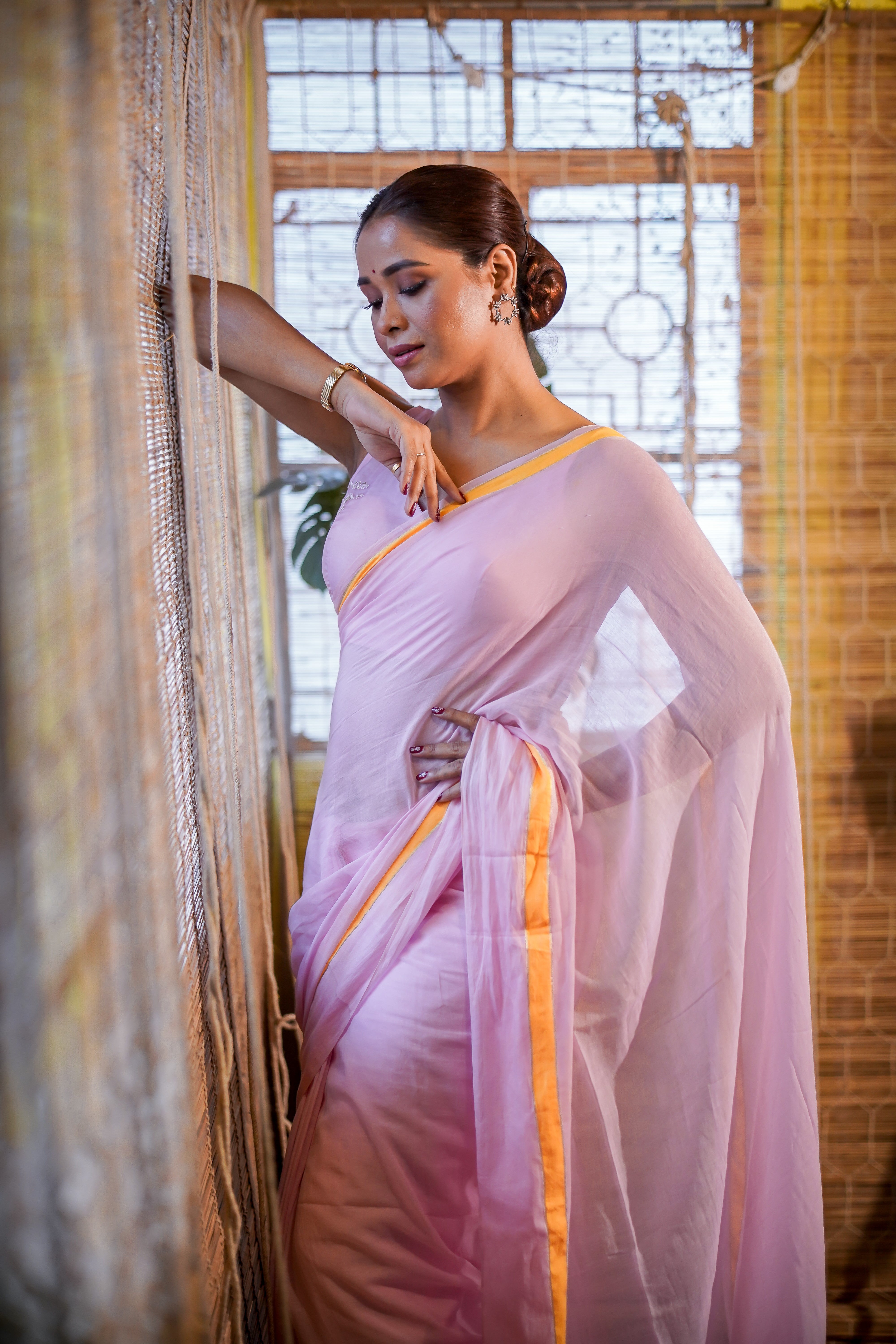 Baby Pink Mul Mul Cotton Saree