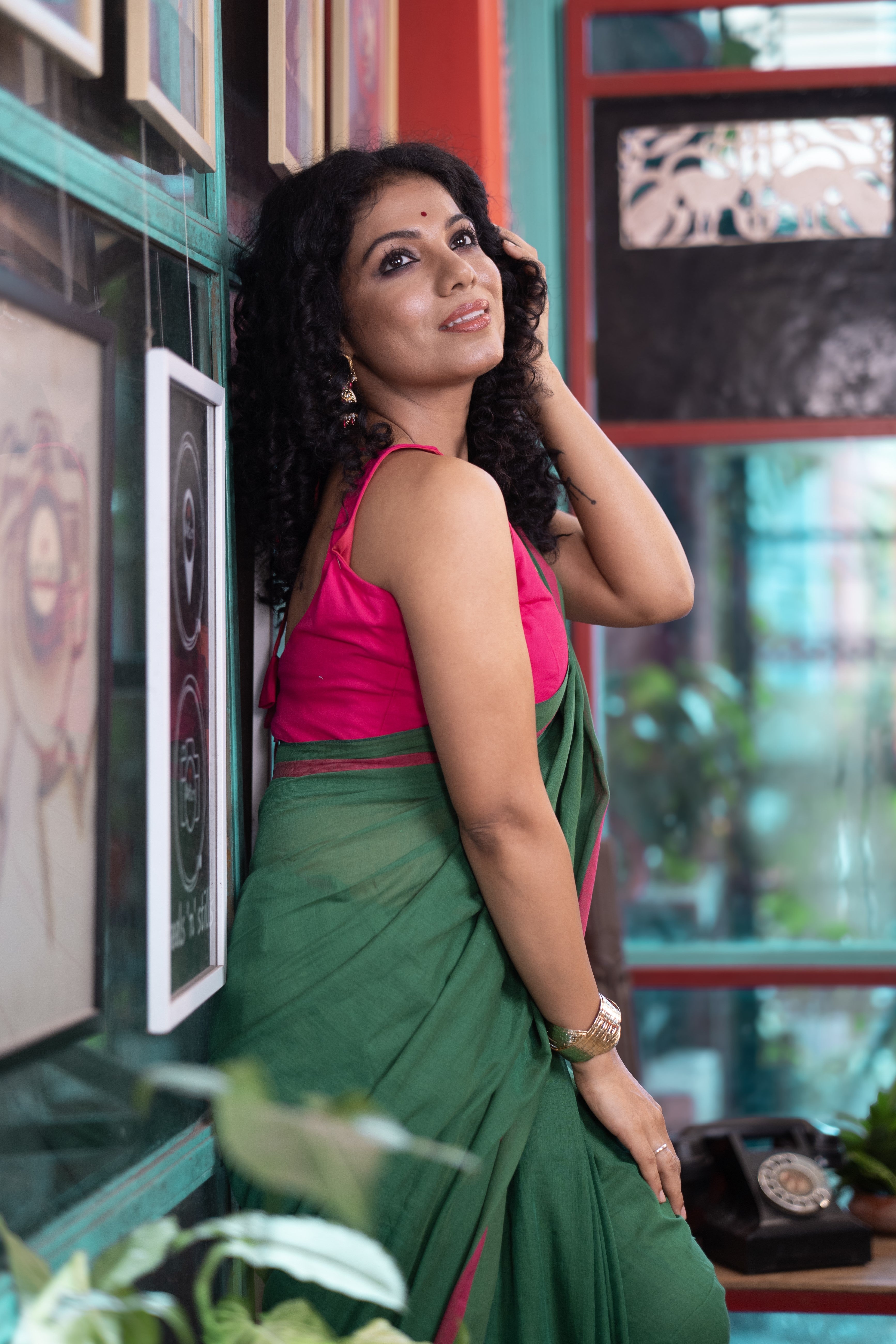 Green and Rani Pure Mulmul Cotton Saree