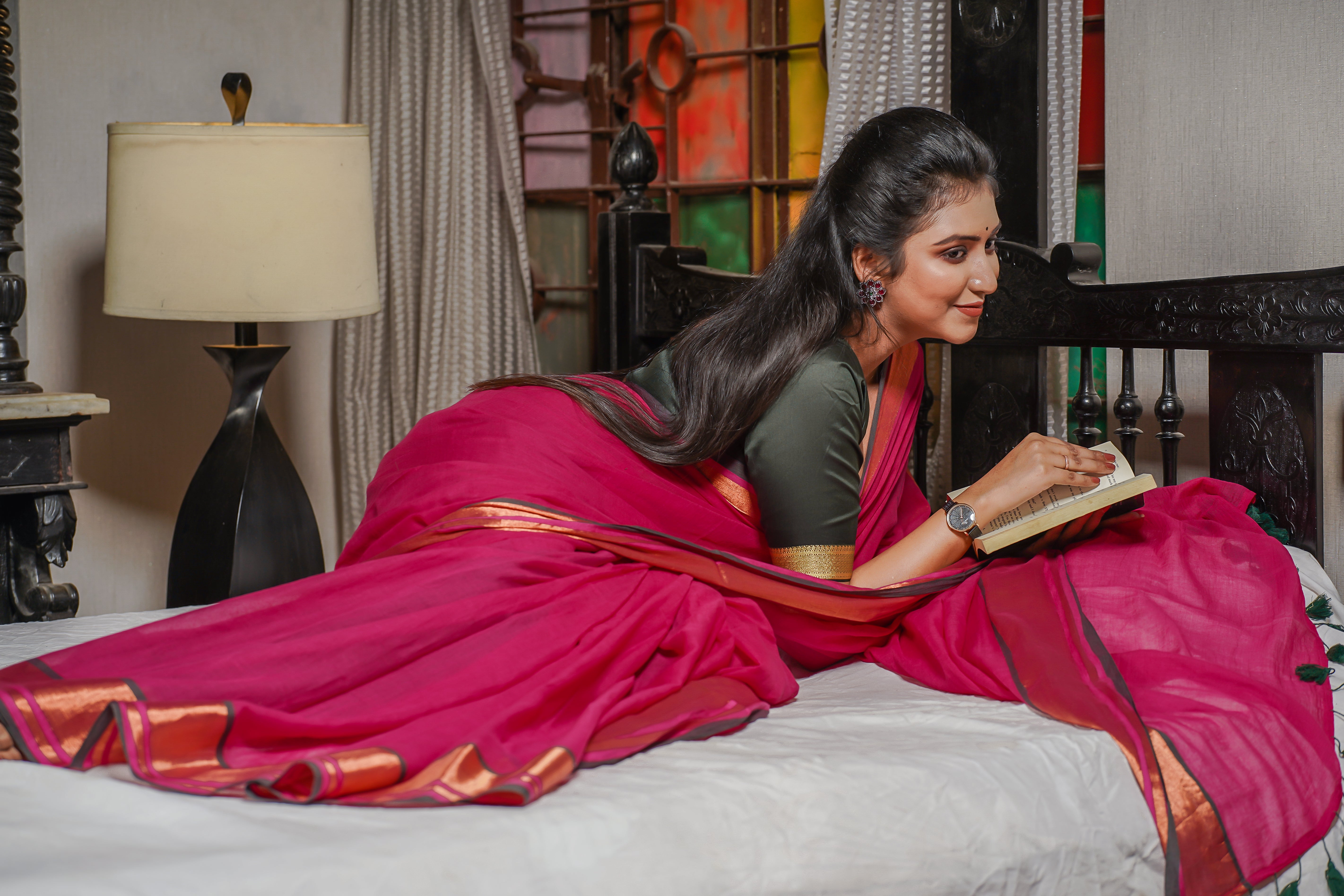 Rani Mul Mul Cotton Saree With contrast blouse piece