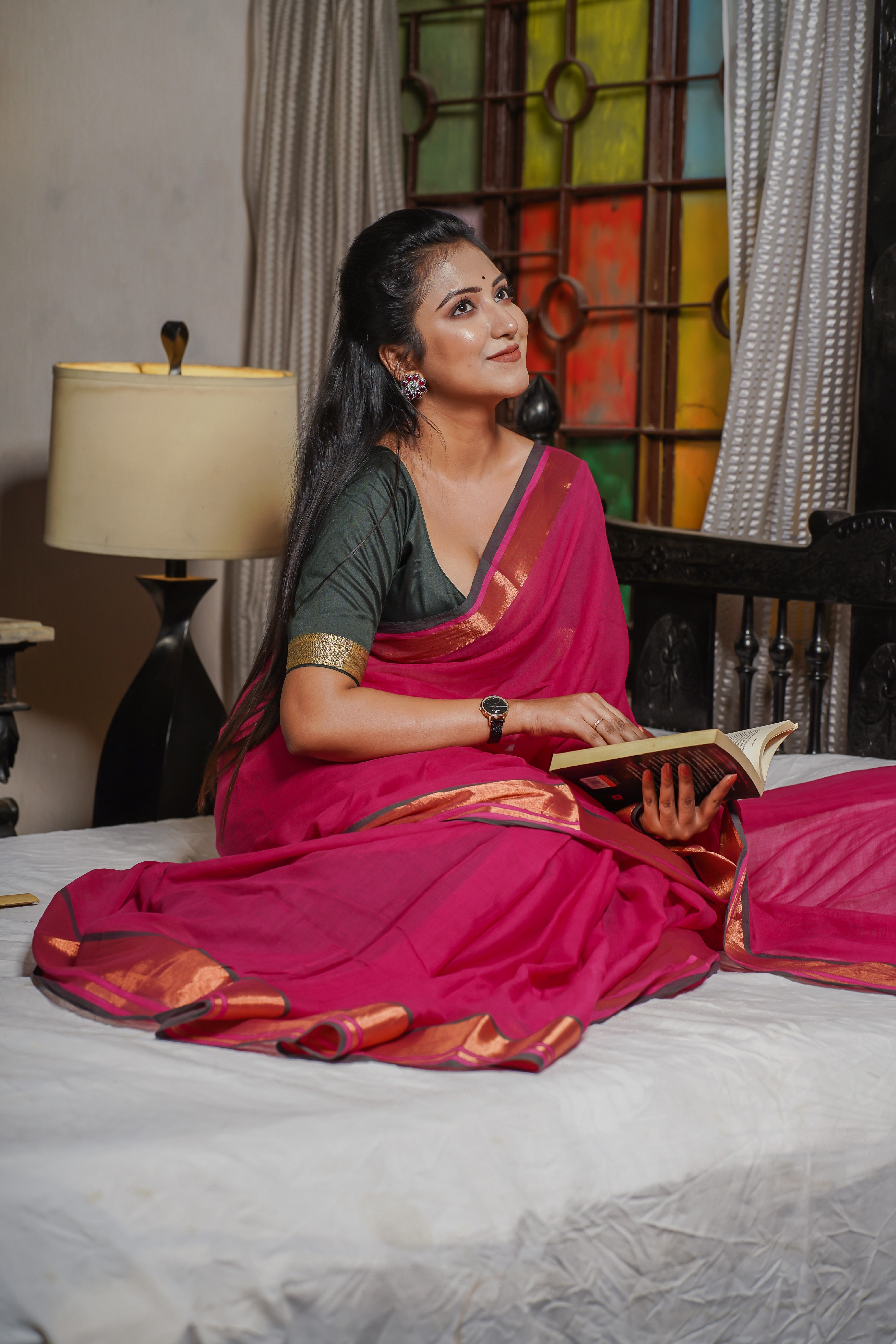 Rani Mul Mul Cotton Saree With contrast blouse piece