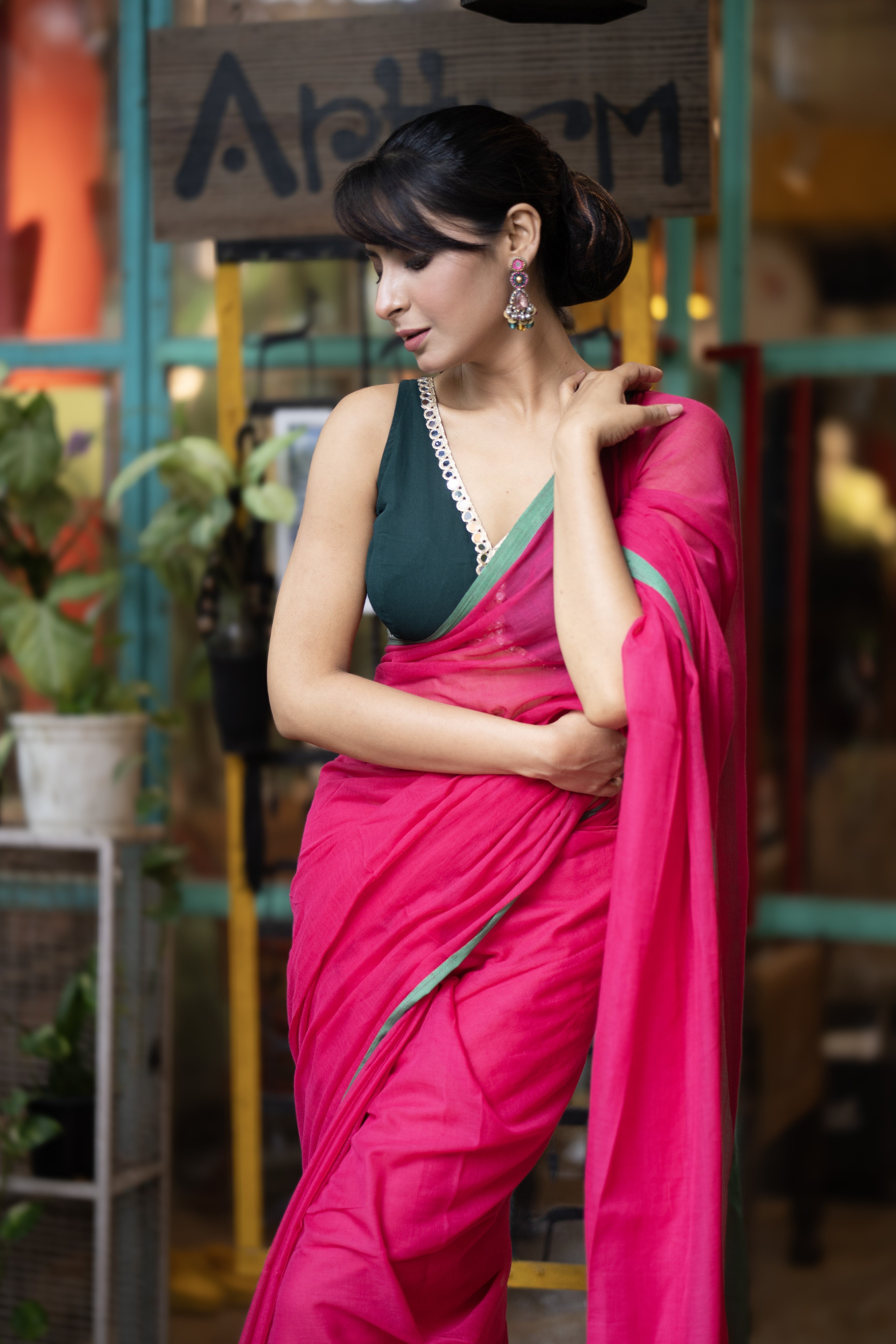Rani Pure Mulmul Cotton Saree with blouse piece