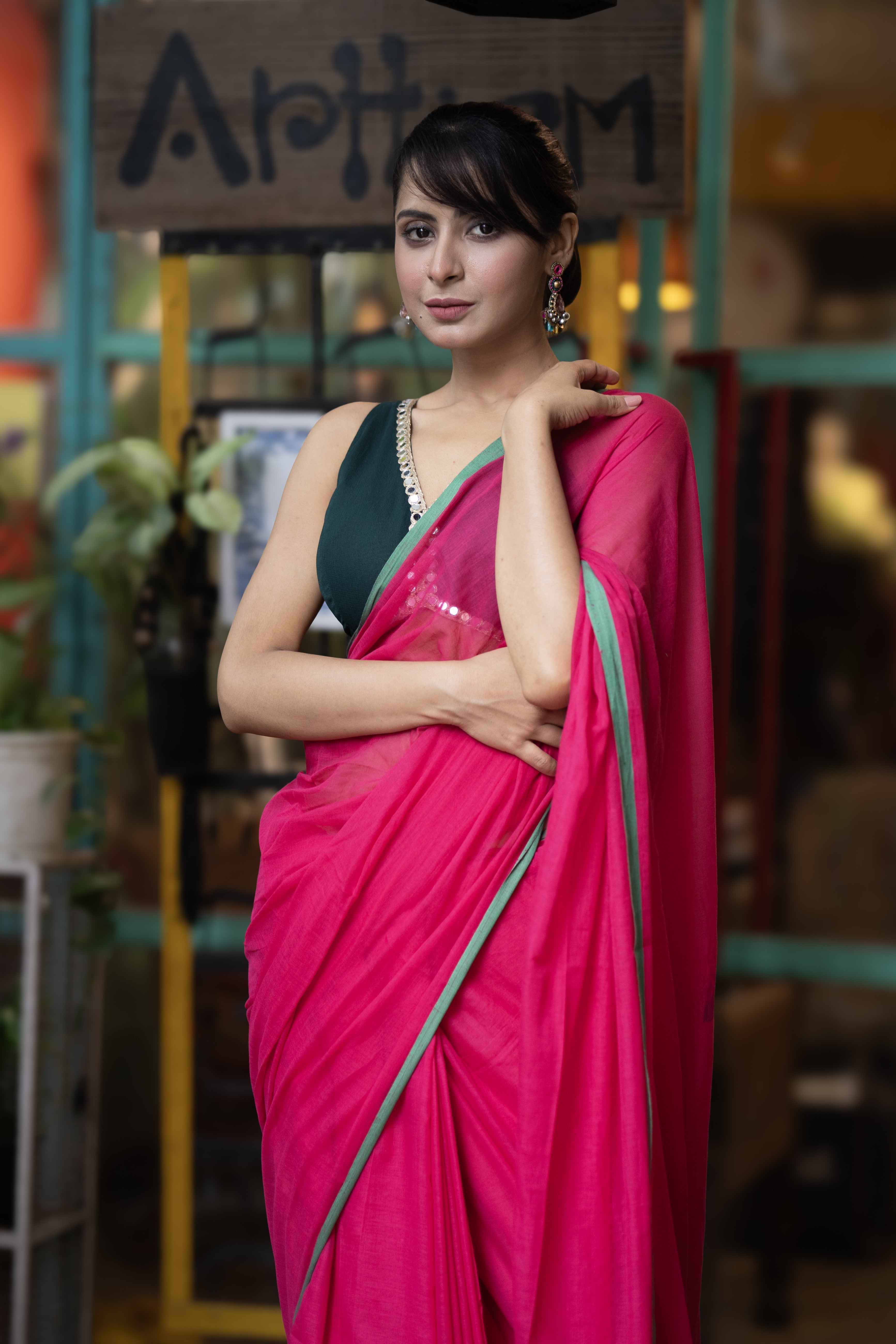 Rani Pure Mulmul Cotton Saree with blouse piece
