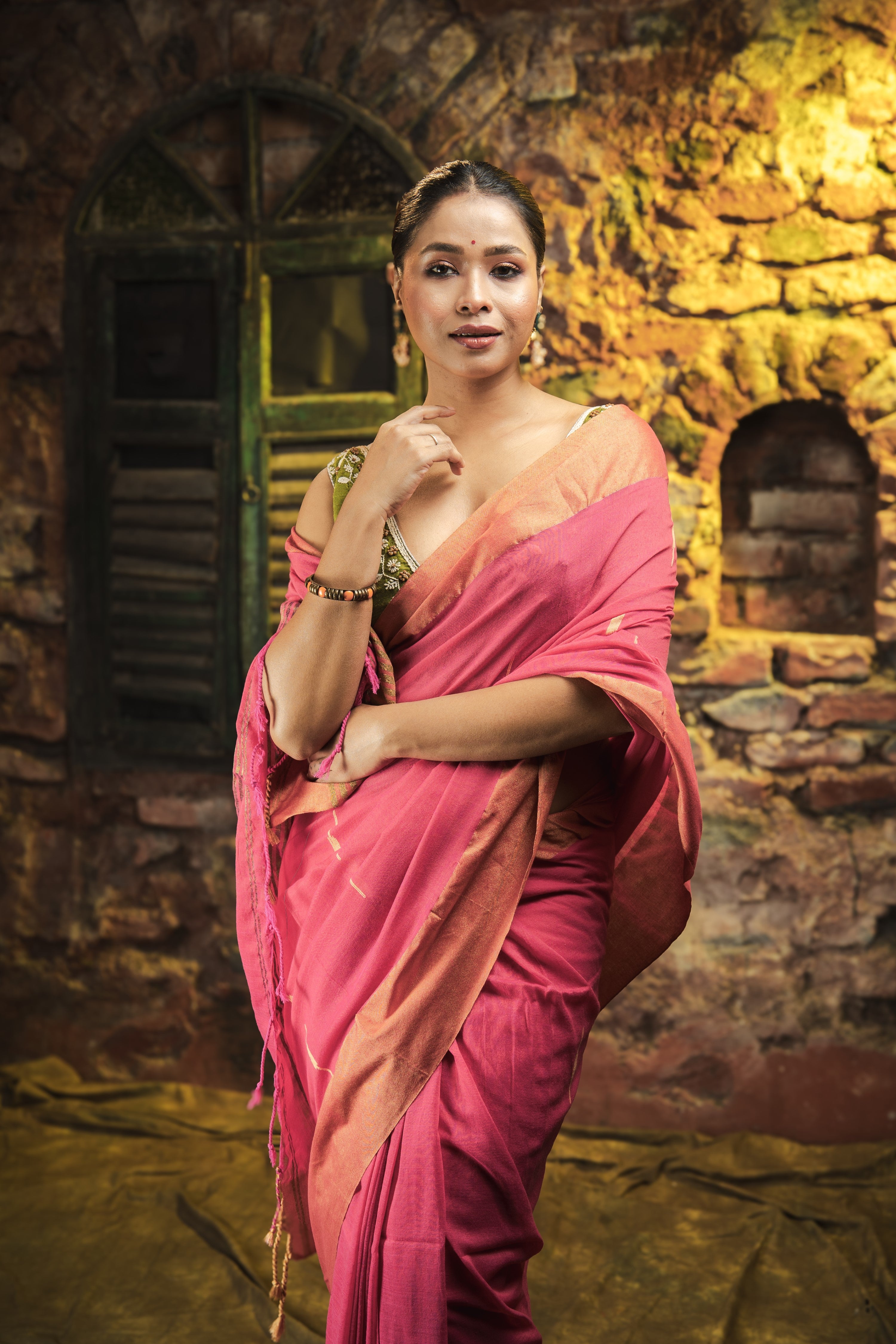 Rose Pink Handwoven Pure Cotton Saree