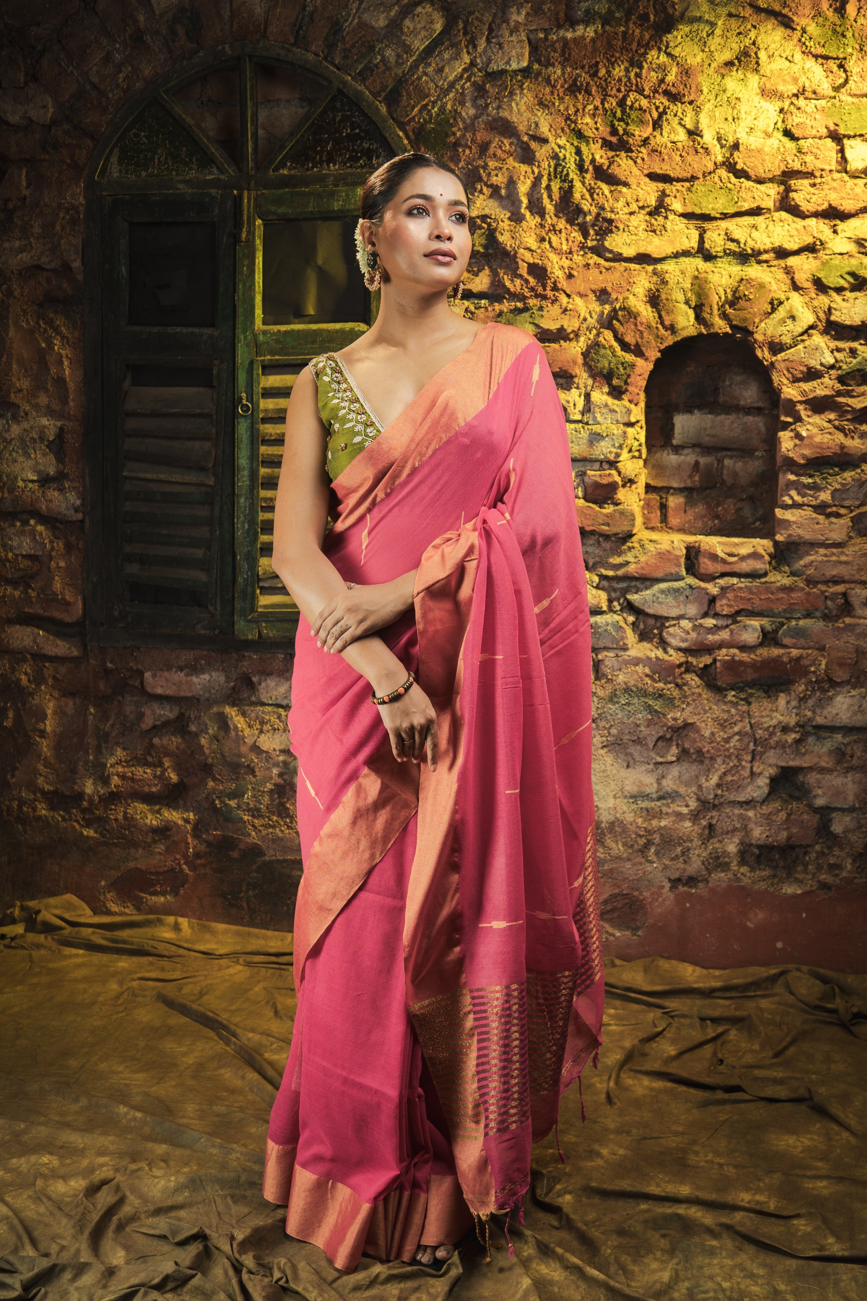 Rose Pink Handwoven Pure Cotton Saree