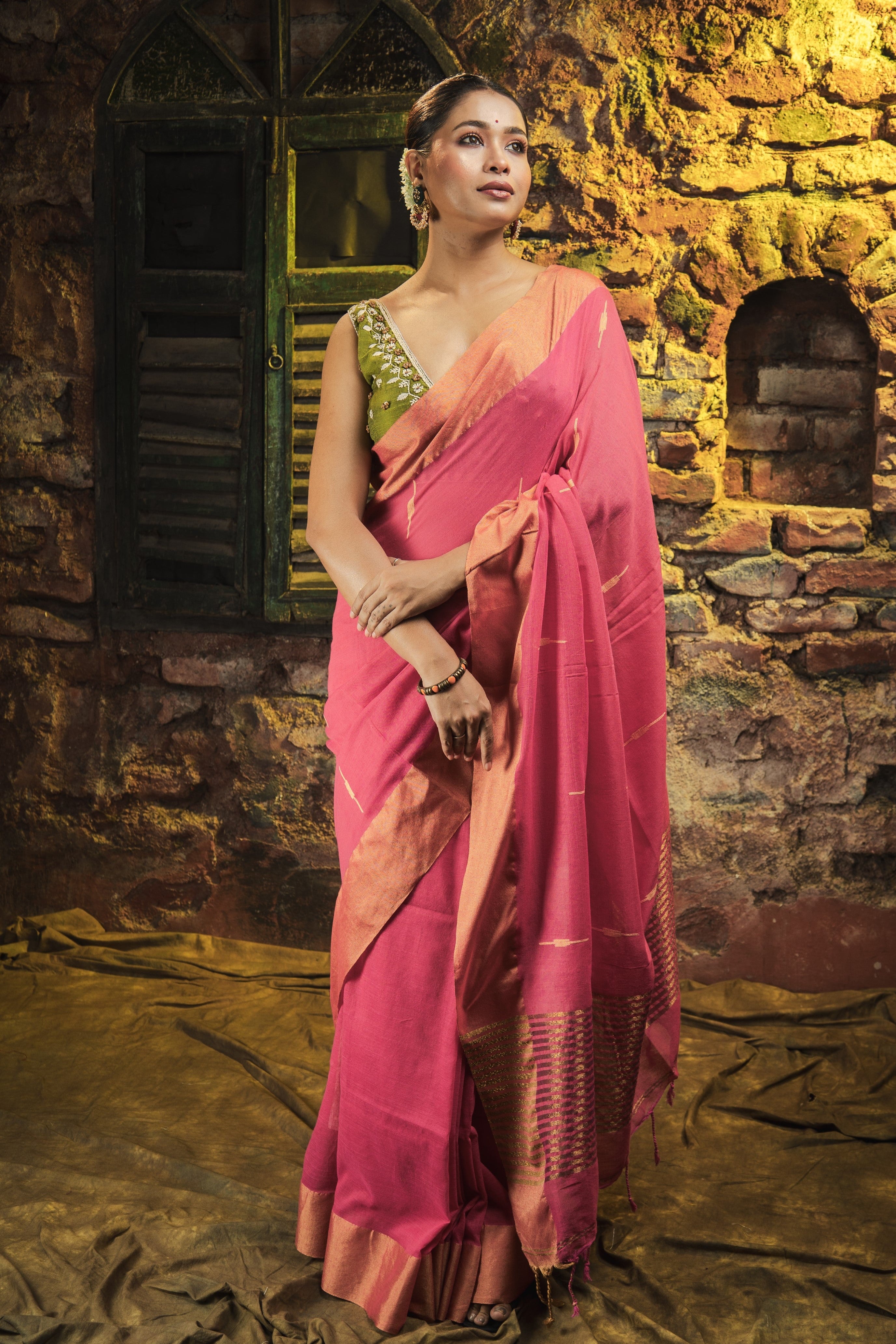 Rose Pink Handwoven Pure Cotton Saree