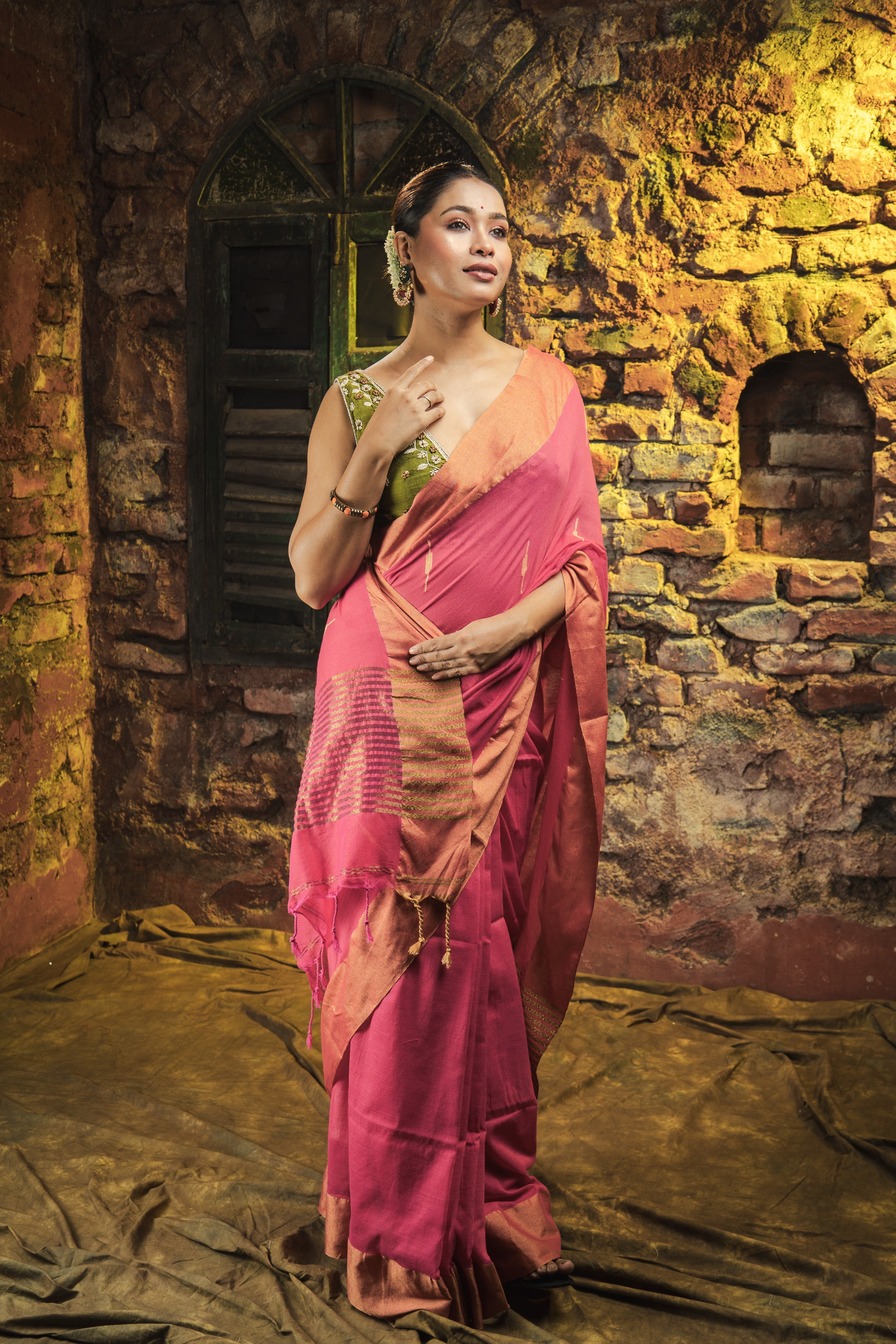 Rose Pink Handwoven Pure Cotton Saree
