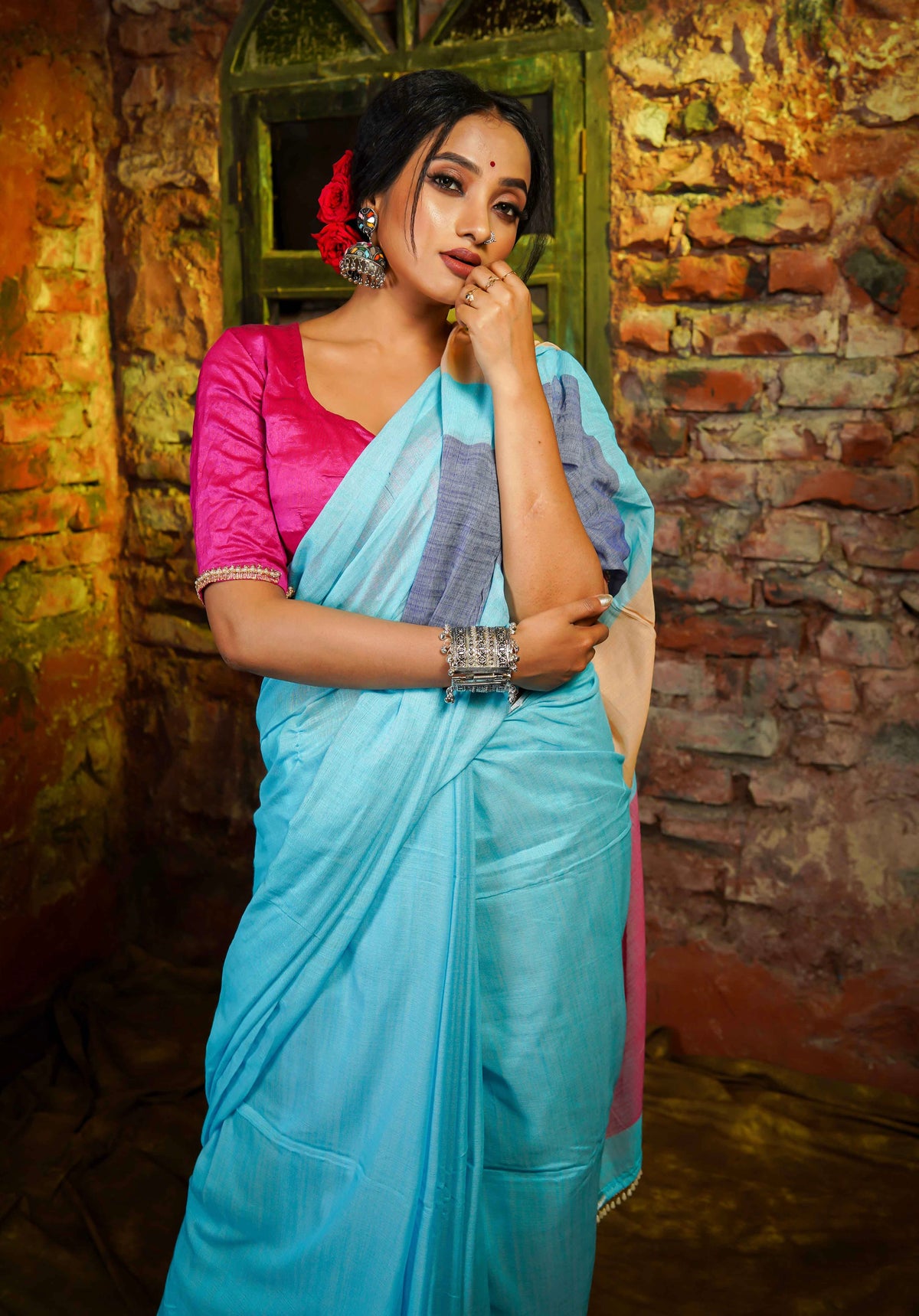 Light Blue Premium soft Cotton Saree