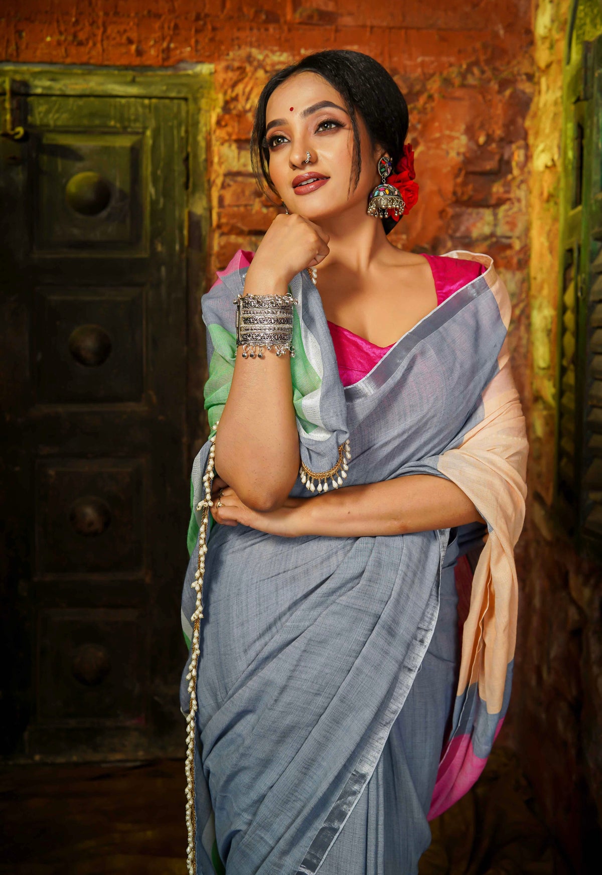 Grey Premium soft Cotton Saree