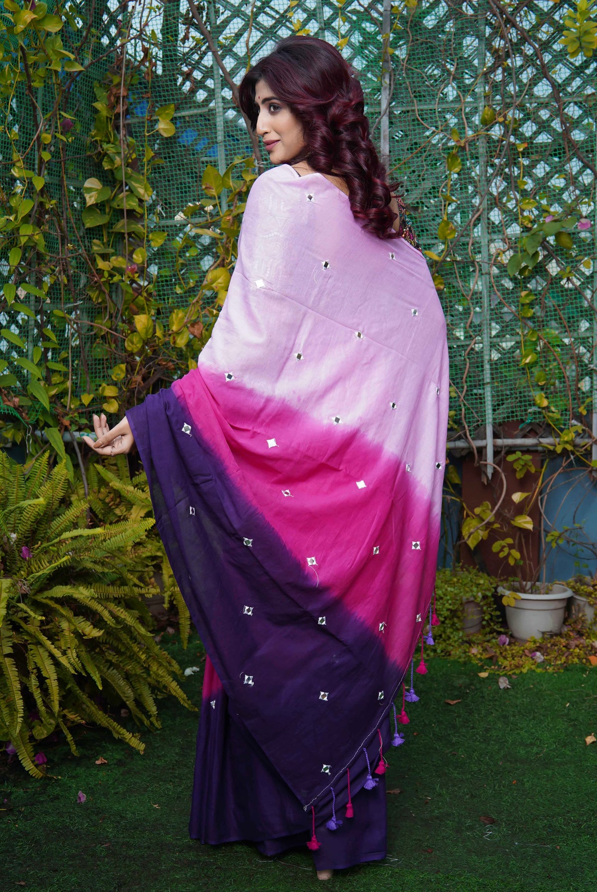 Pure Mul Cotton Mirror Work Saree Multi Colour