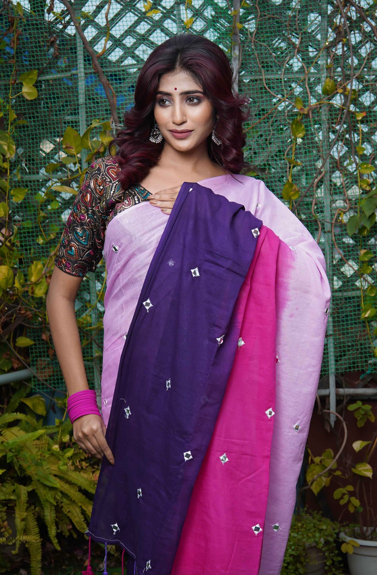 Pure Mul Cotton Mirror Work Saree Multi Colour