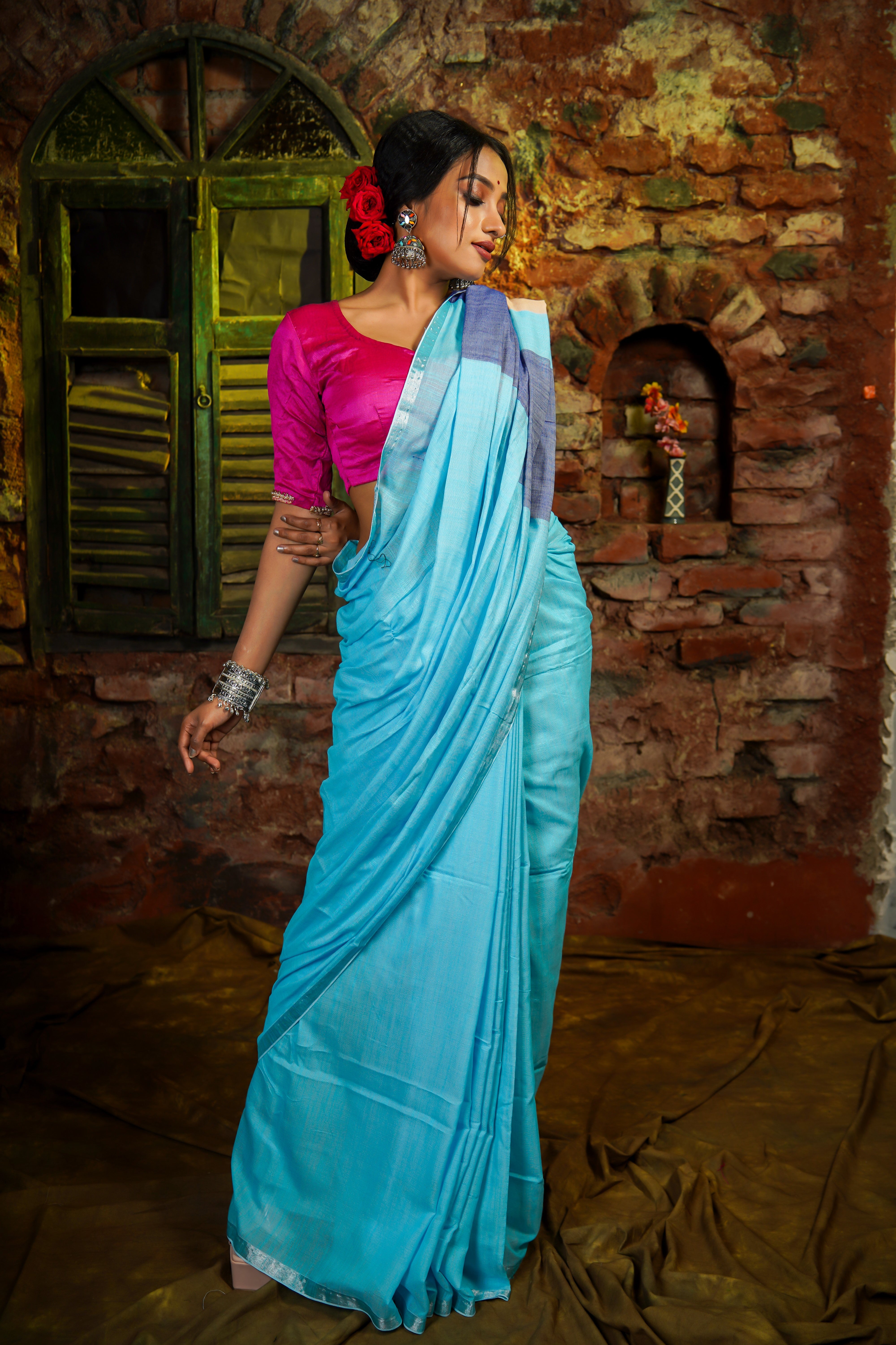 Sky Blue Premium soft Cotton Saree