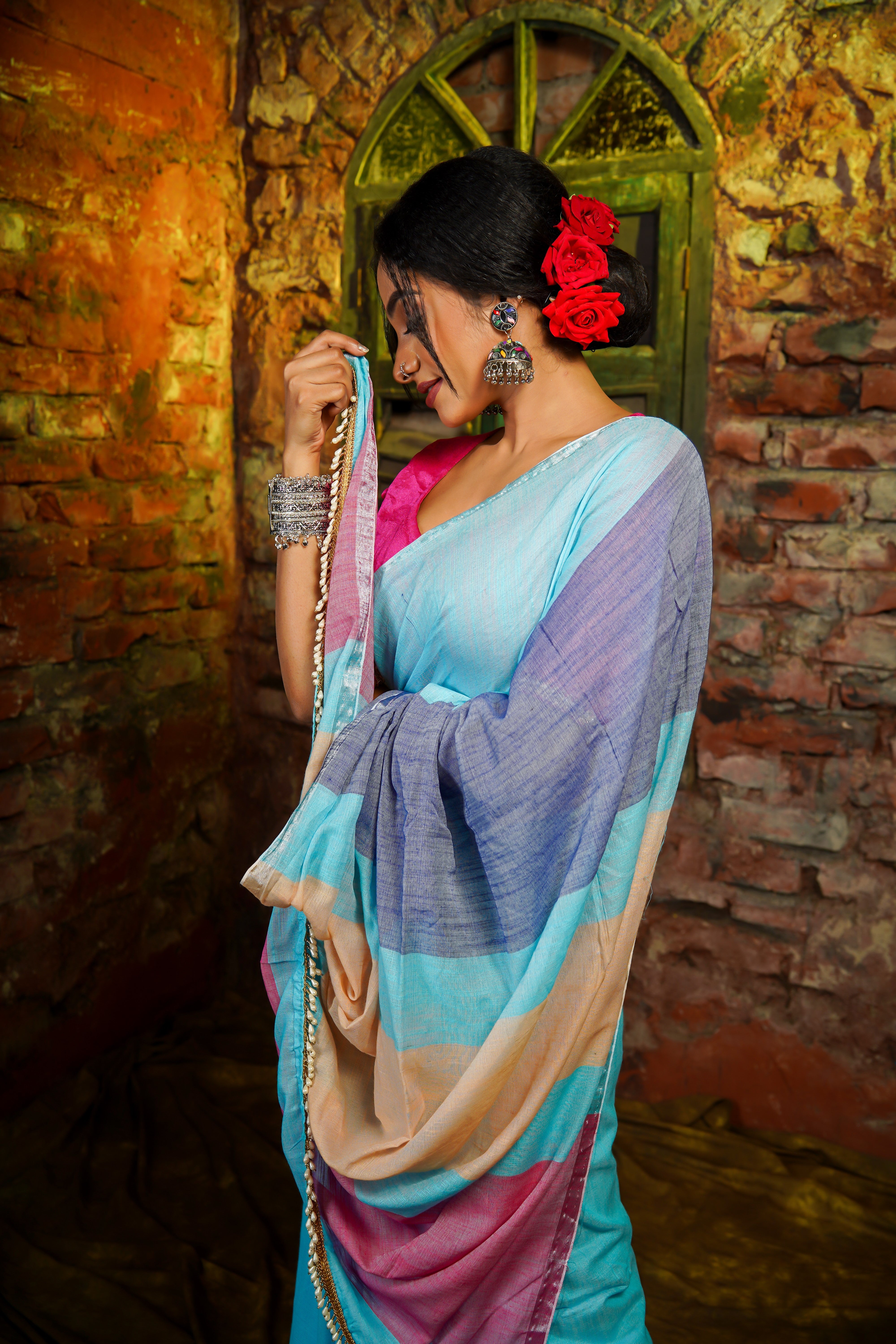 Sky Blue Premium soft Cotton Saree