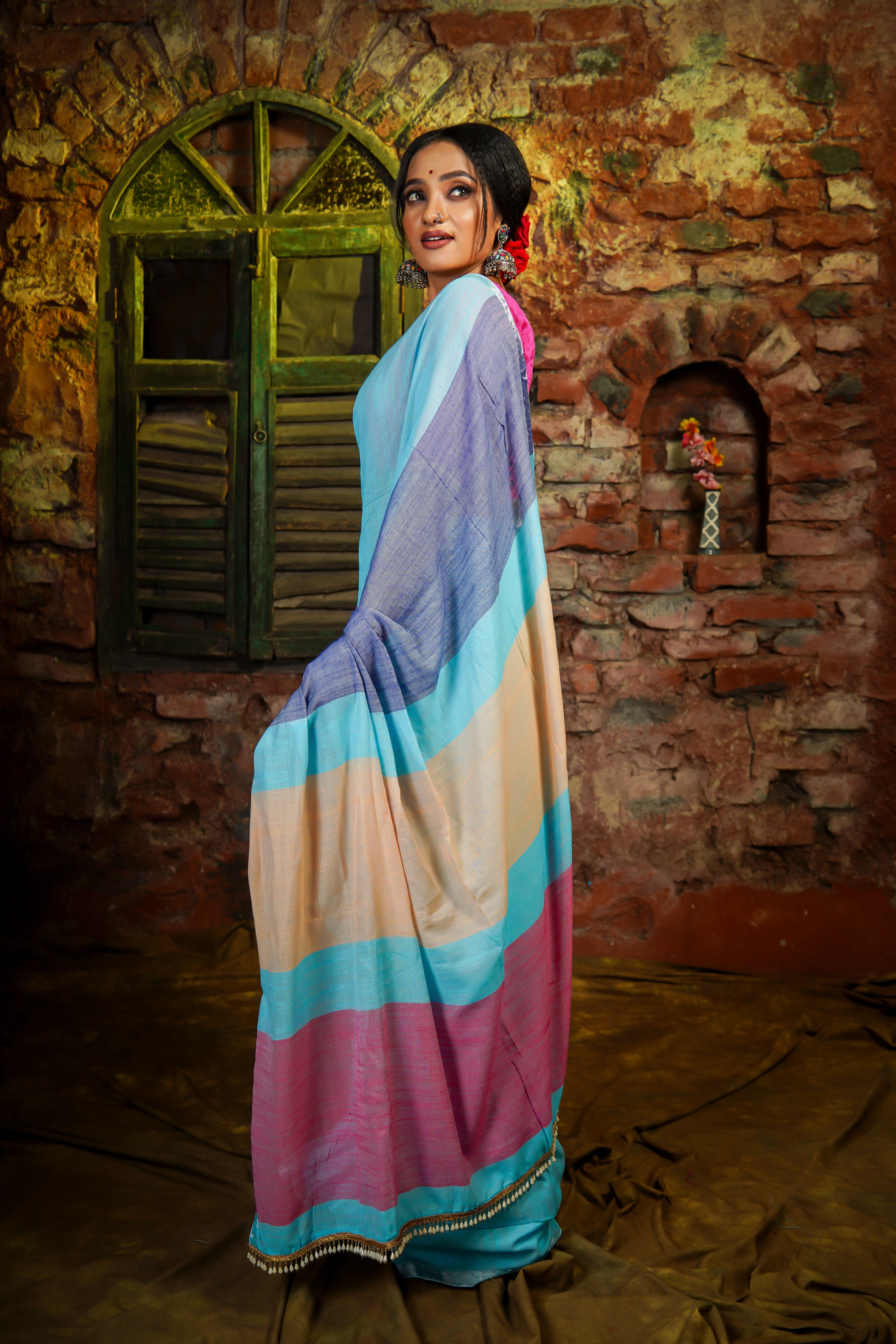 Sky Blue Premium soft Cotton Saree