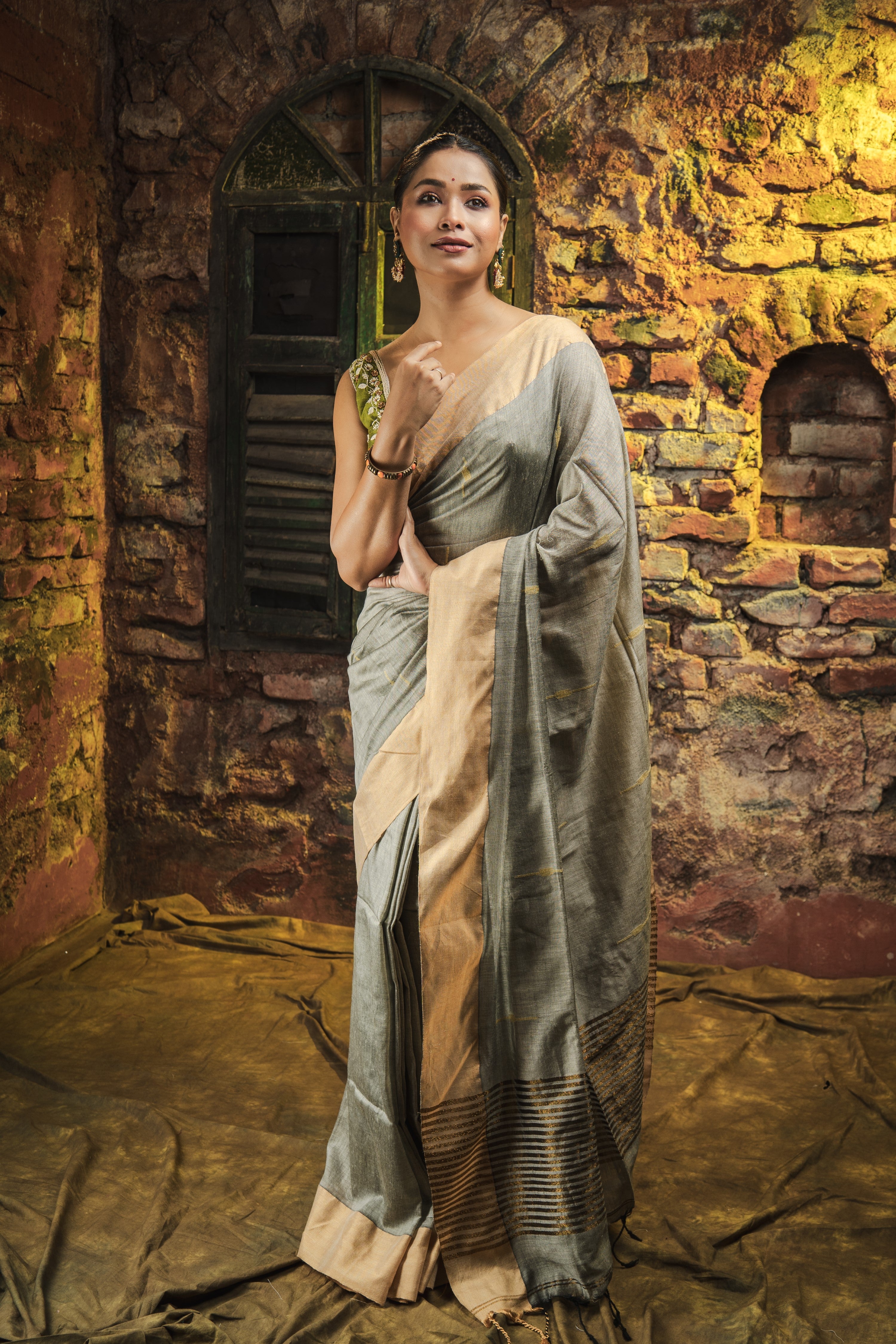 Squirrel Grey Handwoven Pure Cotton Saree