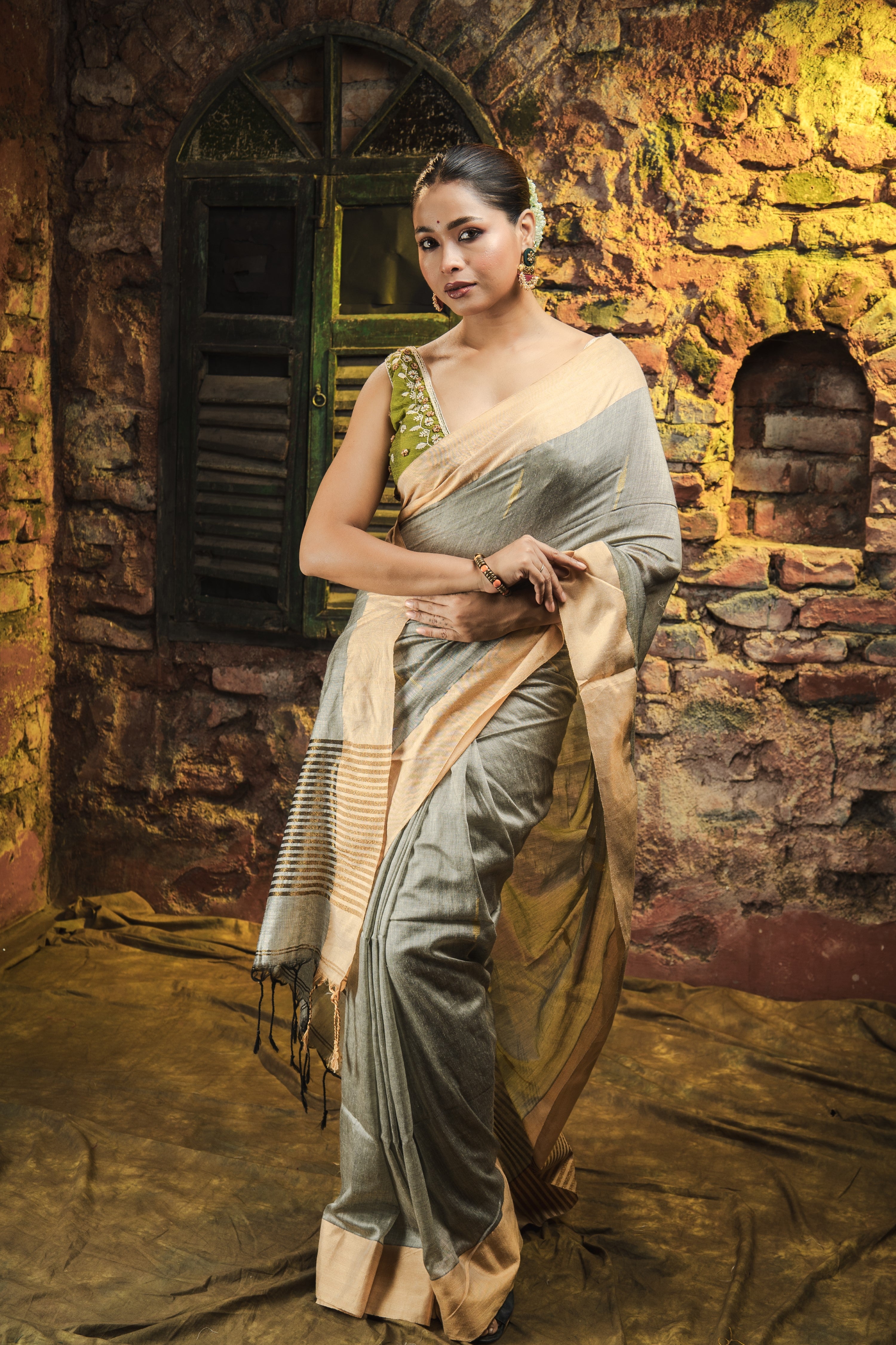 Squirrel Grey Handwoven Pure Cotton Saree