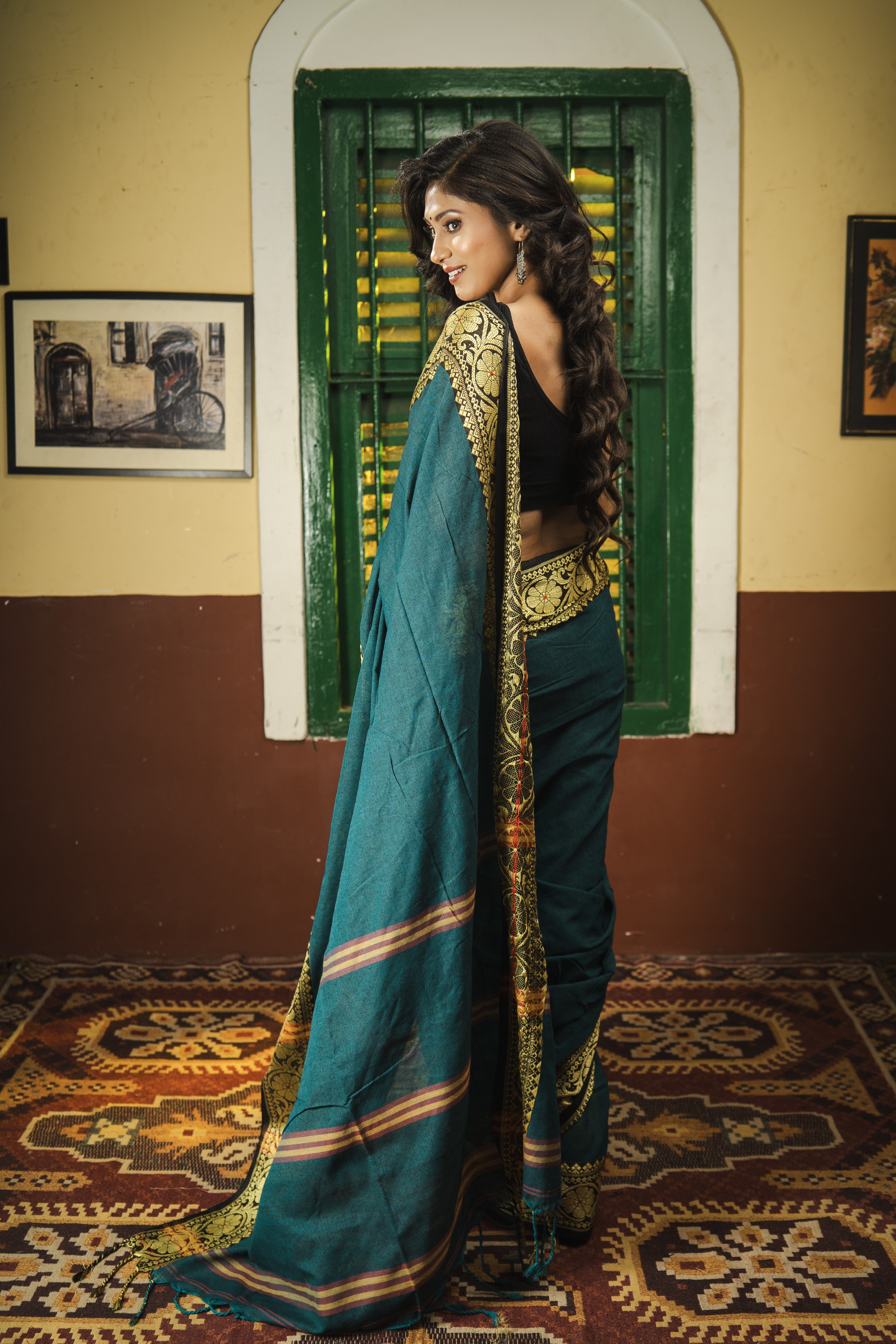 Teal Handwoven Pure Cotton Saree