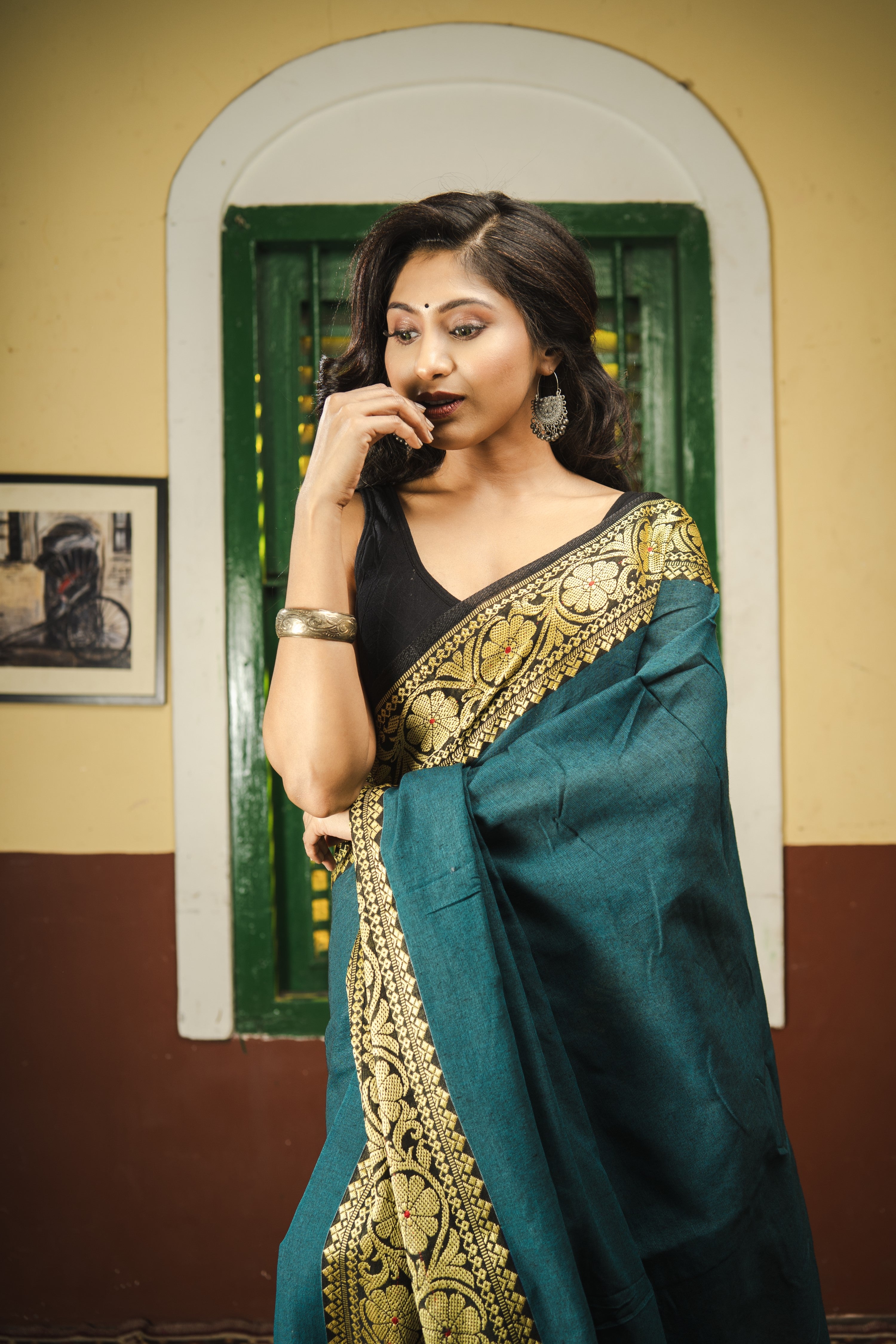 Teal Handwoven Pure Cotton Saree