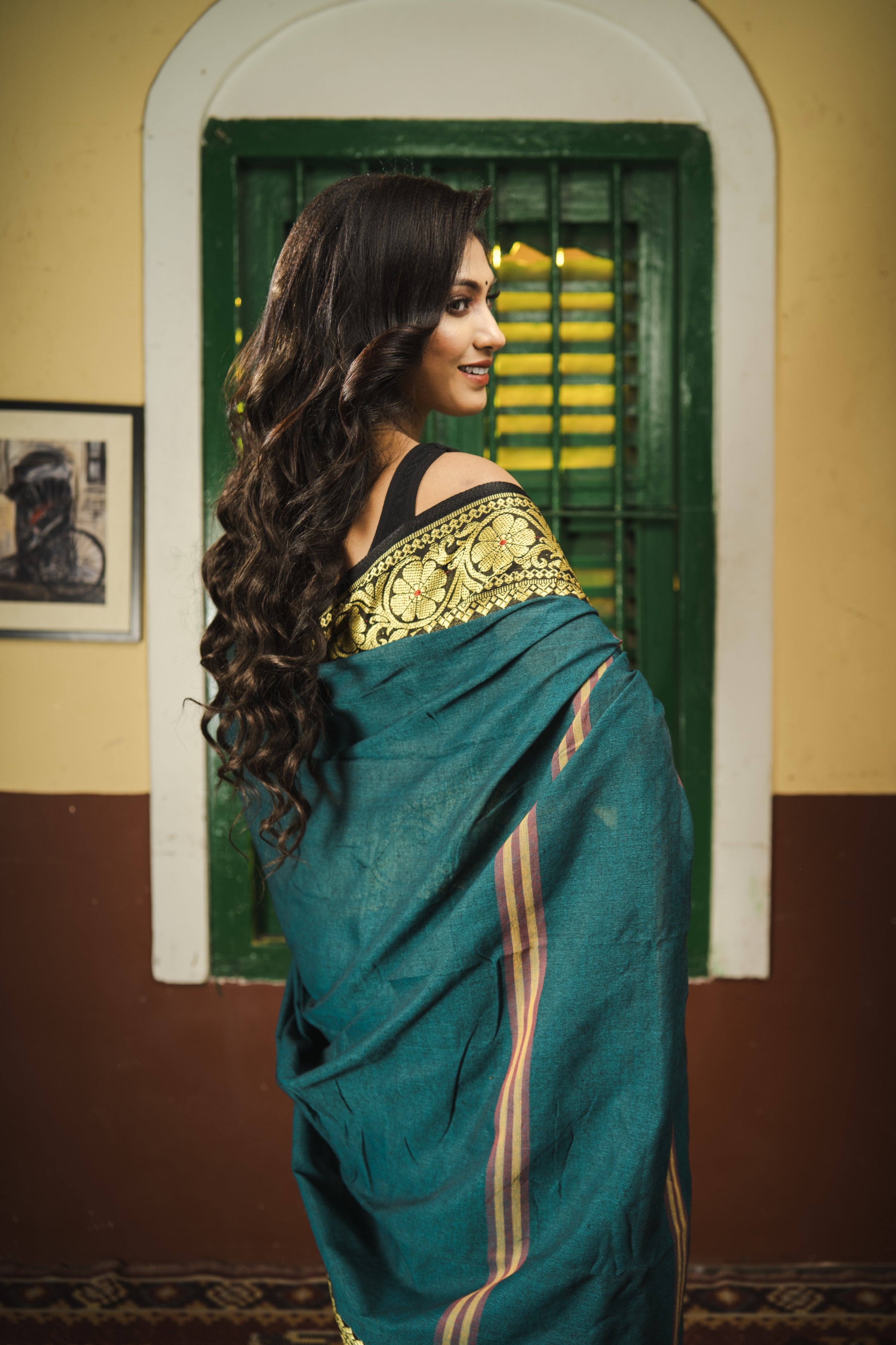 Teal Handwoven Pure Cotton Saree