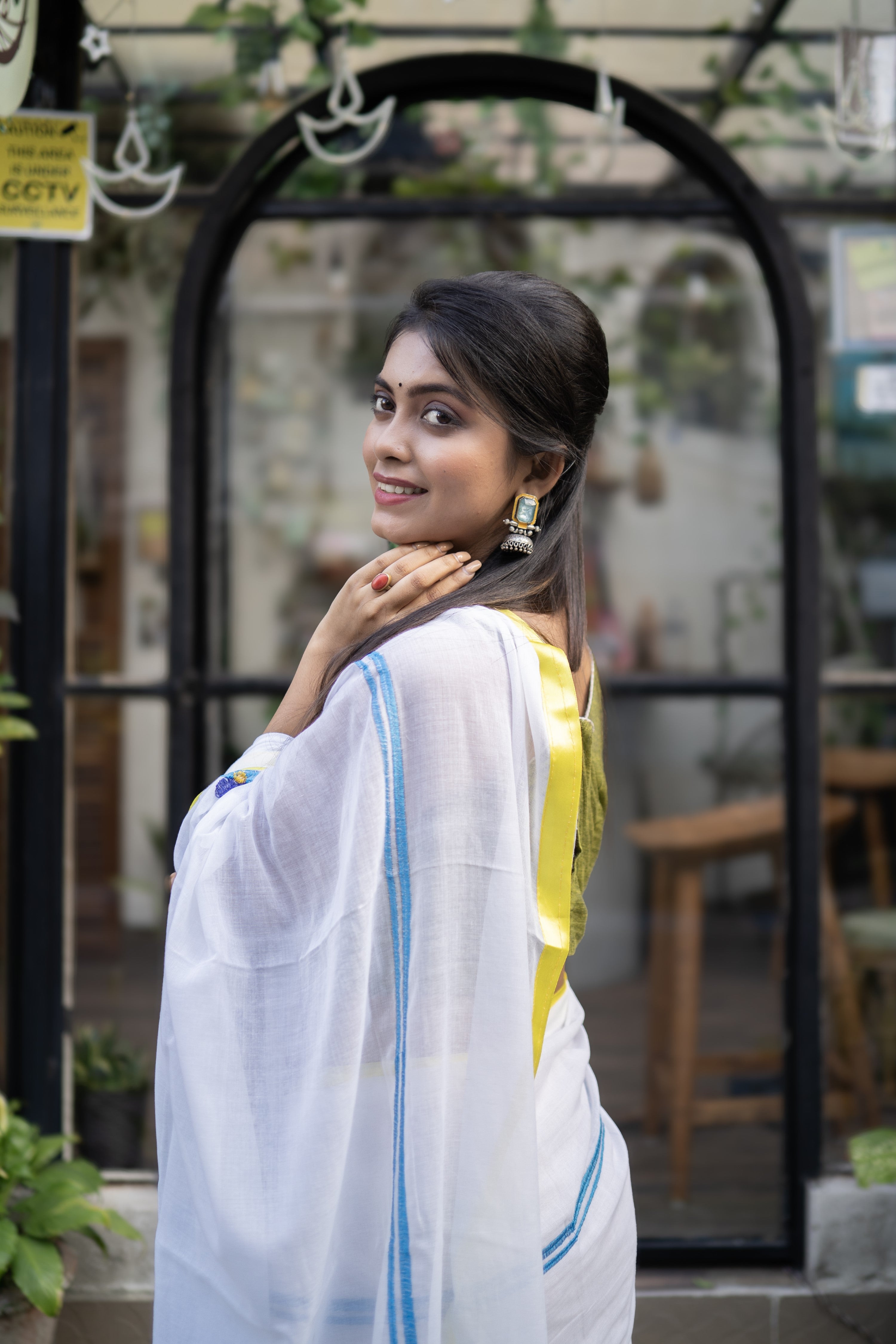 White Mul Mul Cotton Saree With Embroidery Work