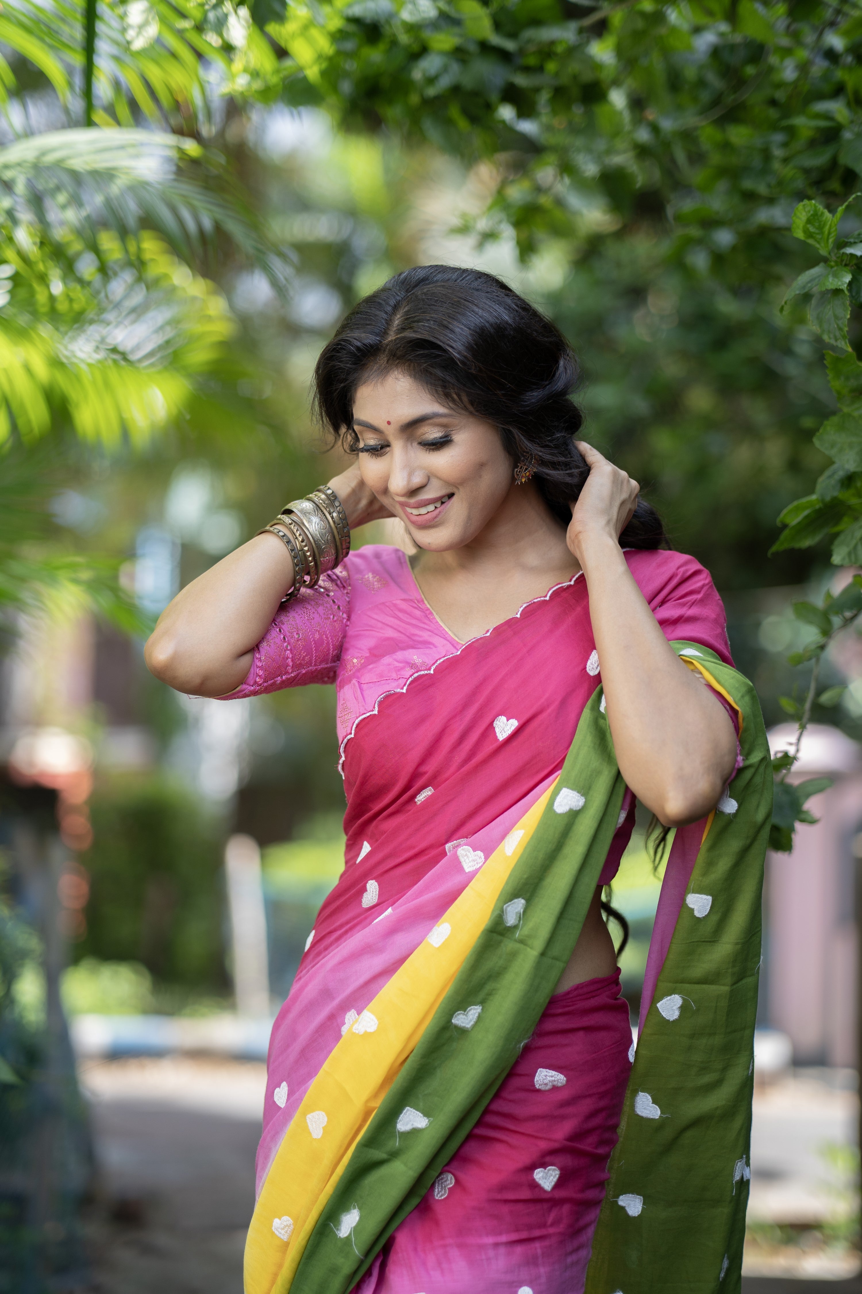 Multicolor Love Embroidery Mul Mul Cotton Saree with blouse piece