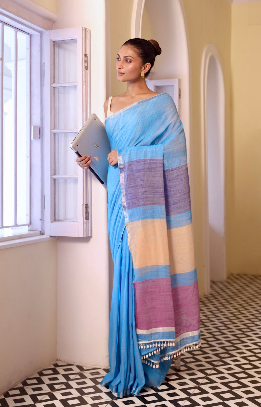 Light Blue Premium soft Cotton Saree