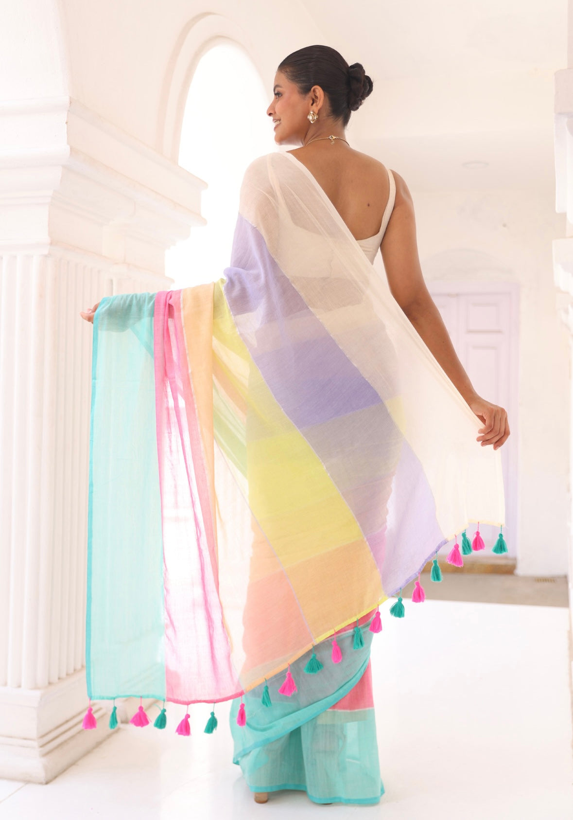 Multicoloured Pure Mul Cotton Saree
