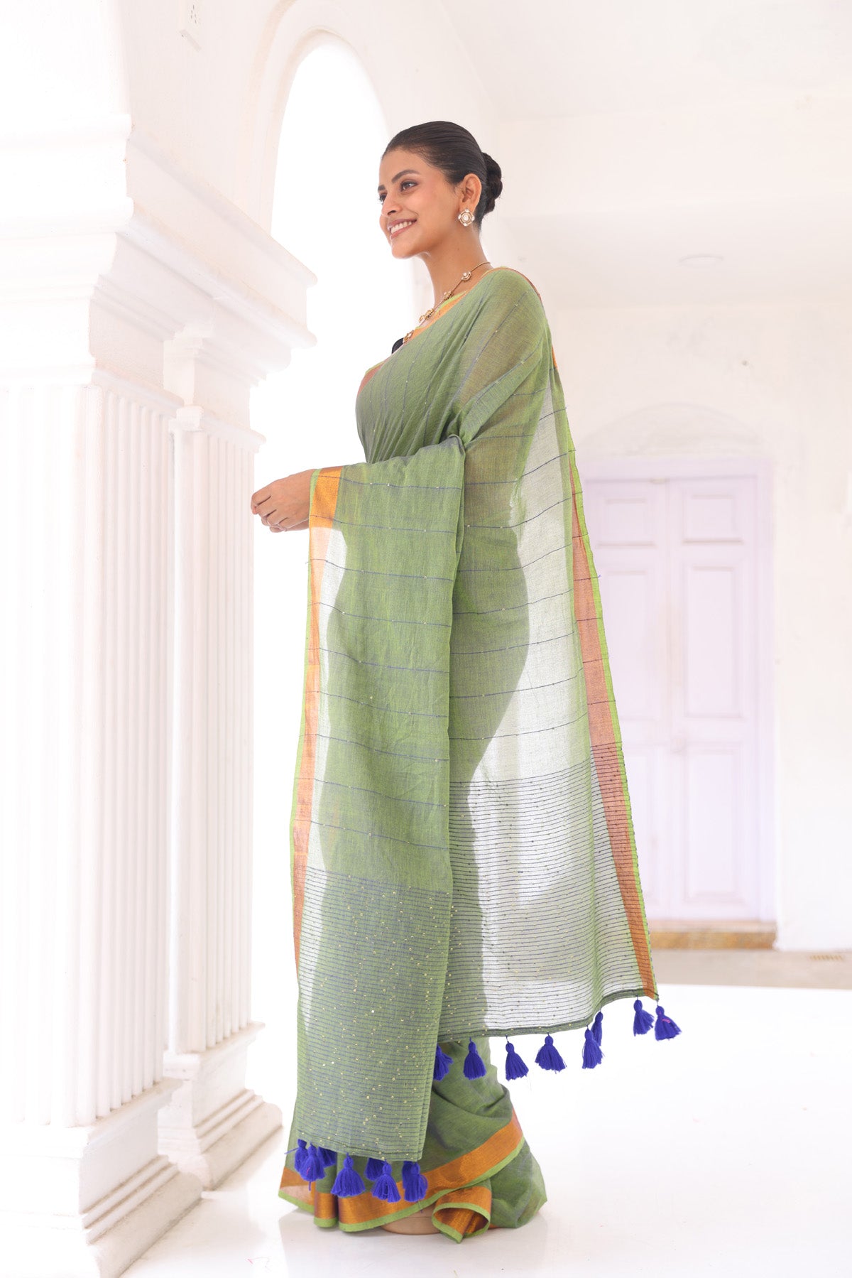Sage pure mulmul mul cotton sequence work saree