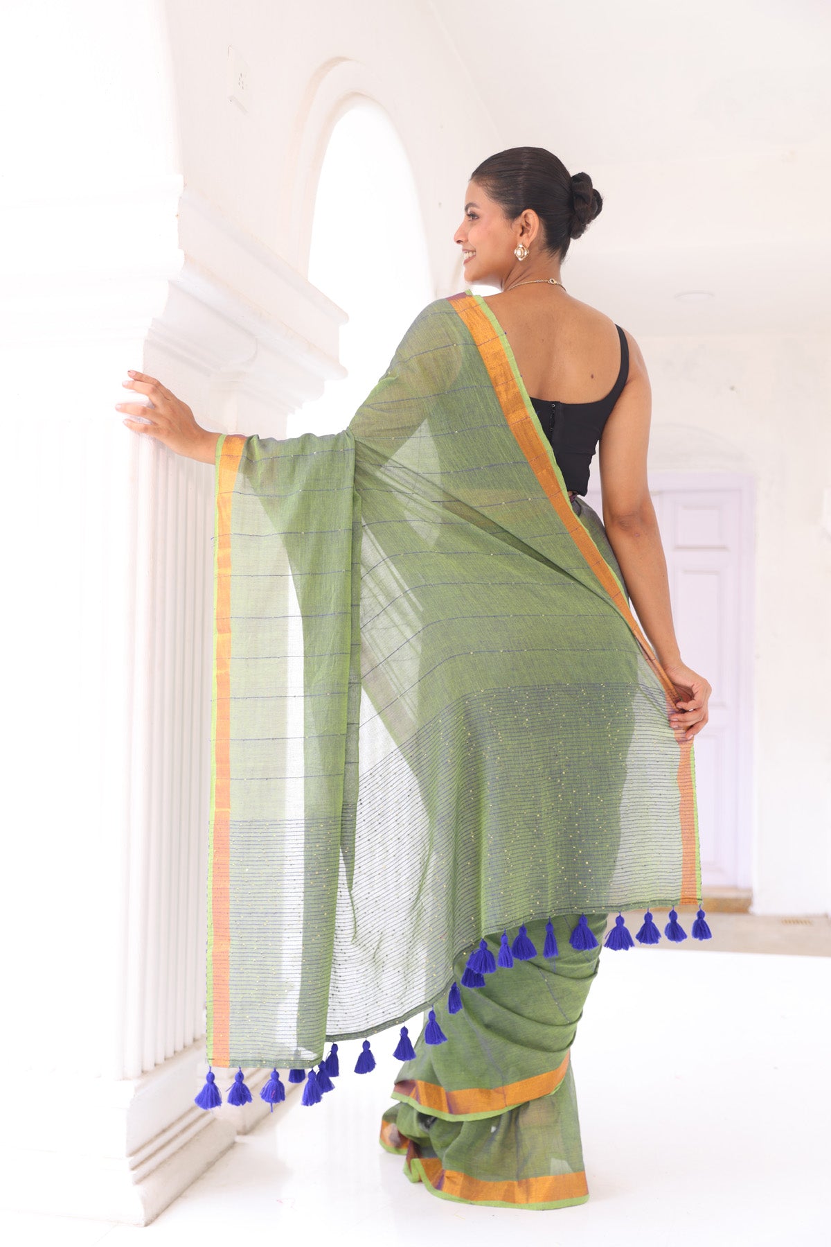 Sage pure mulmul mul cotton sequence work saree