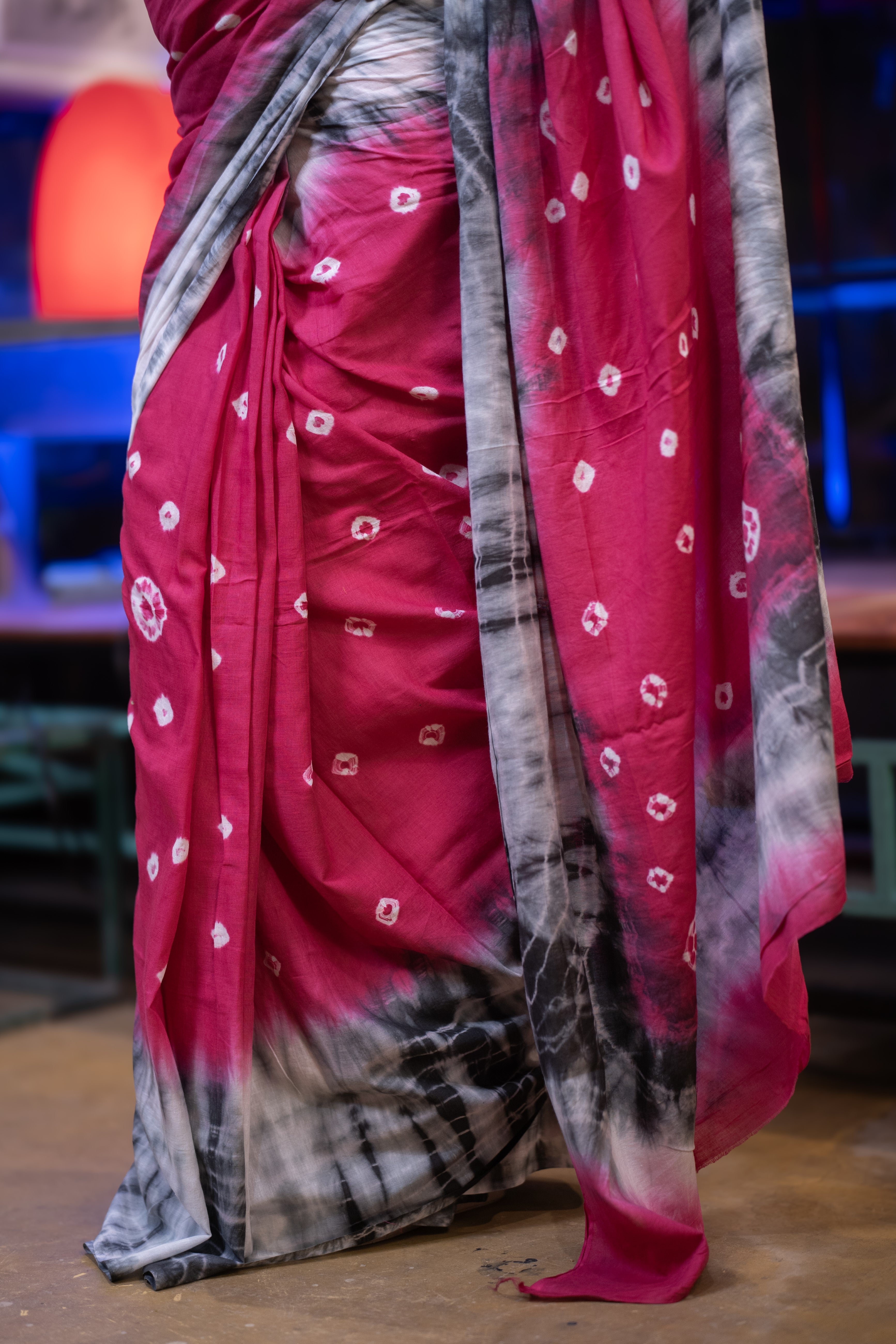 Rani Bandhani Mulmul Cotton Saree with blouse piece