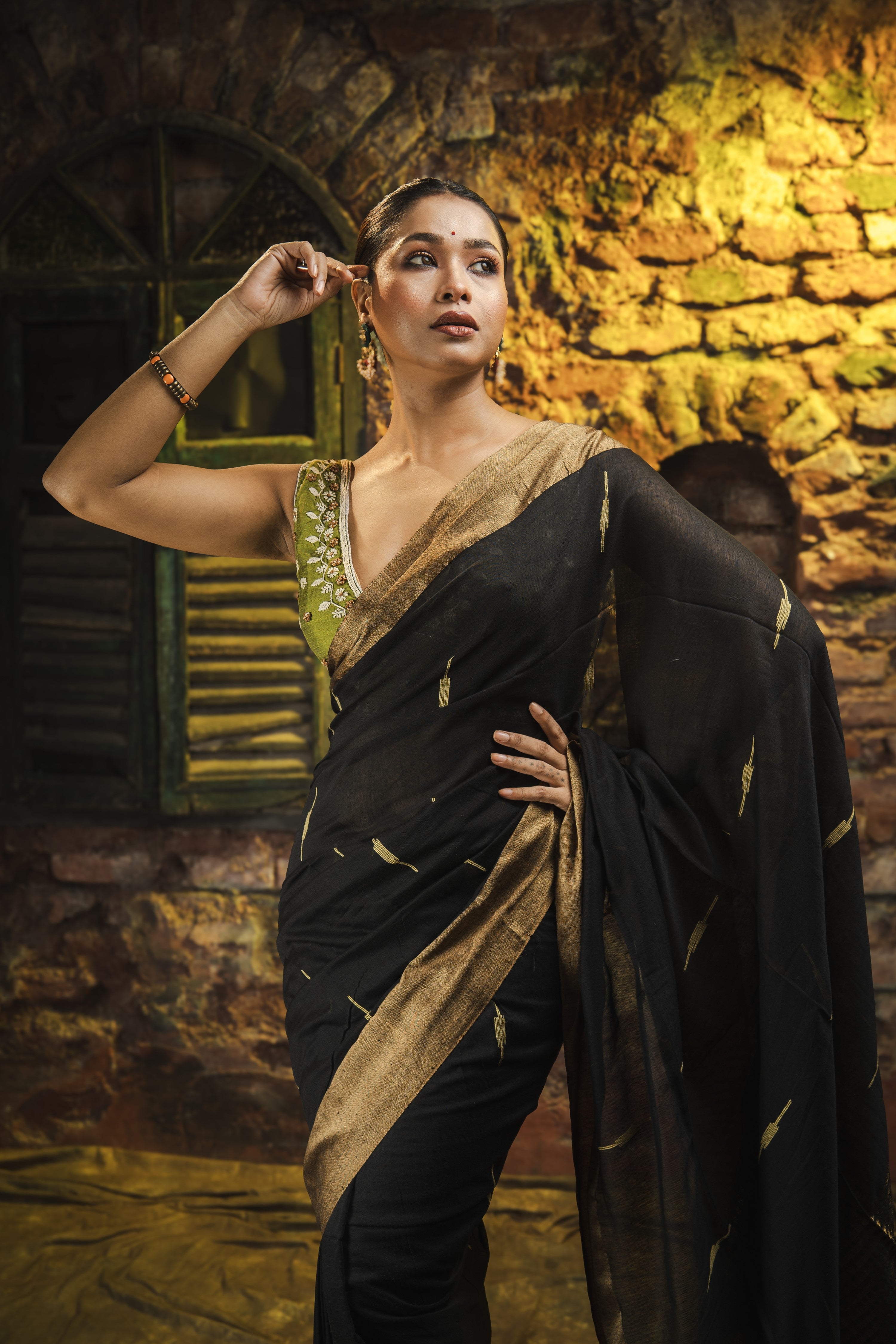 Black Handwoven Pure Cotton Saree