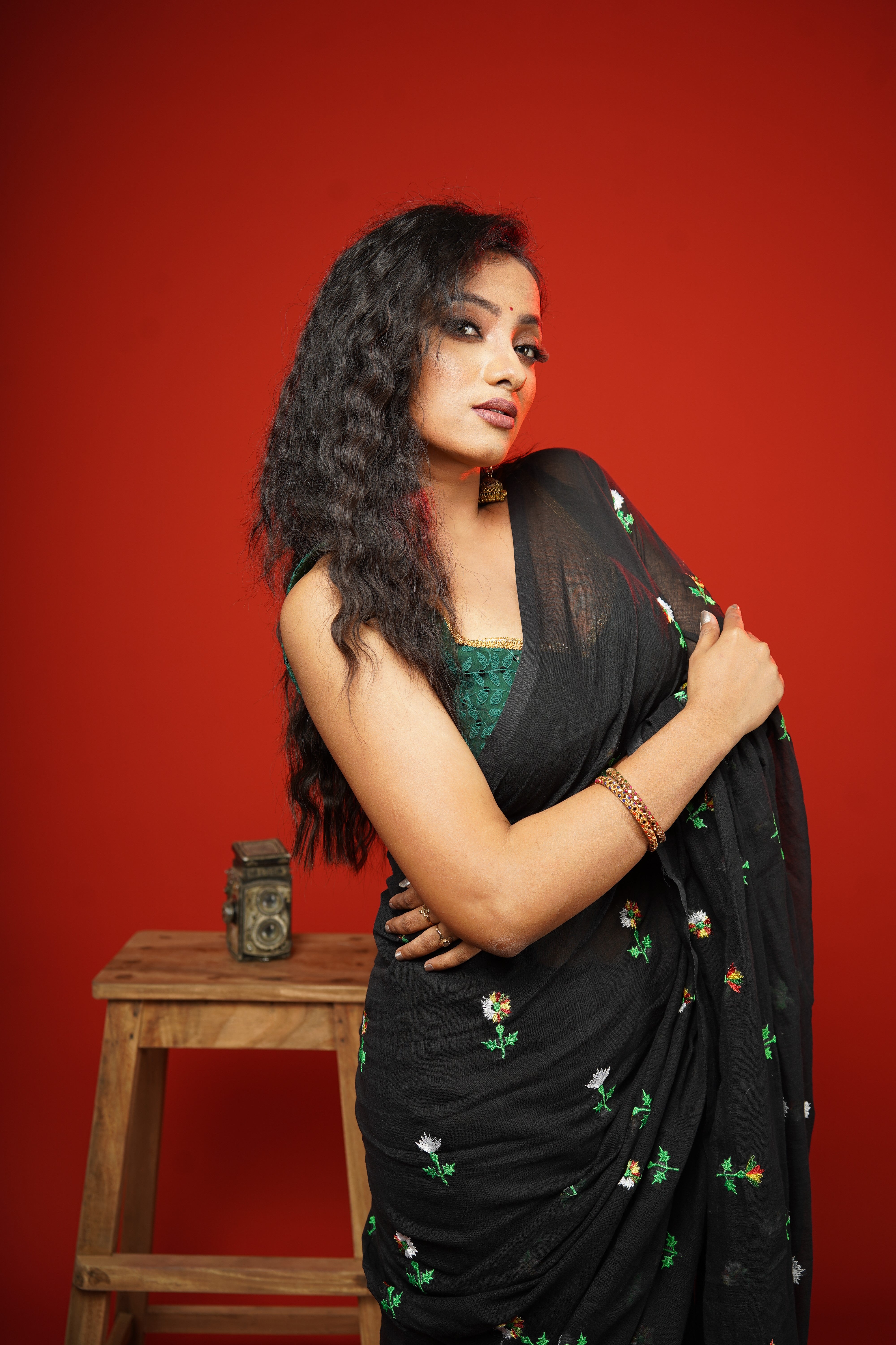 Black Embroidered Mul Mul Cotton Saree